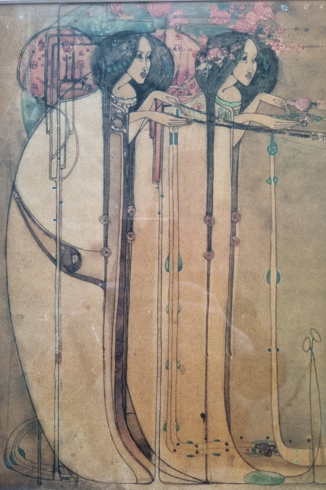 Ornate Gold Framed Art Print After Margaret Makintosh The May Queen Art Nouveau photo for sale