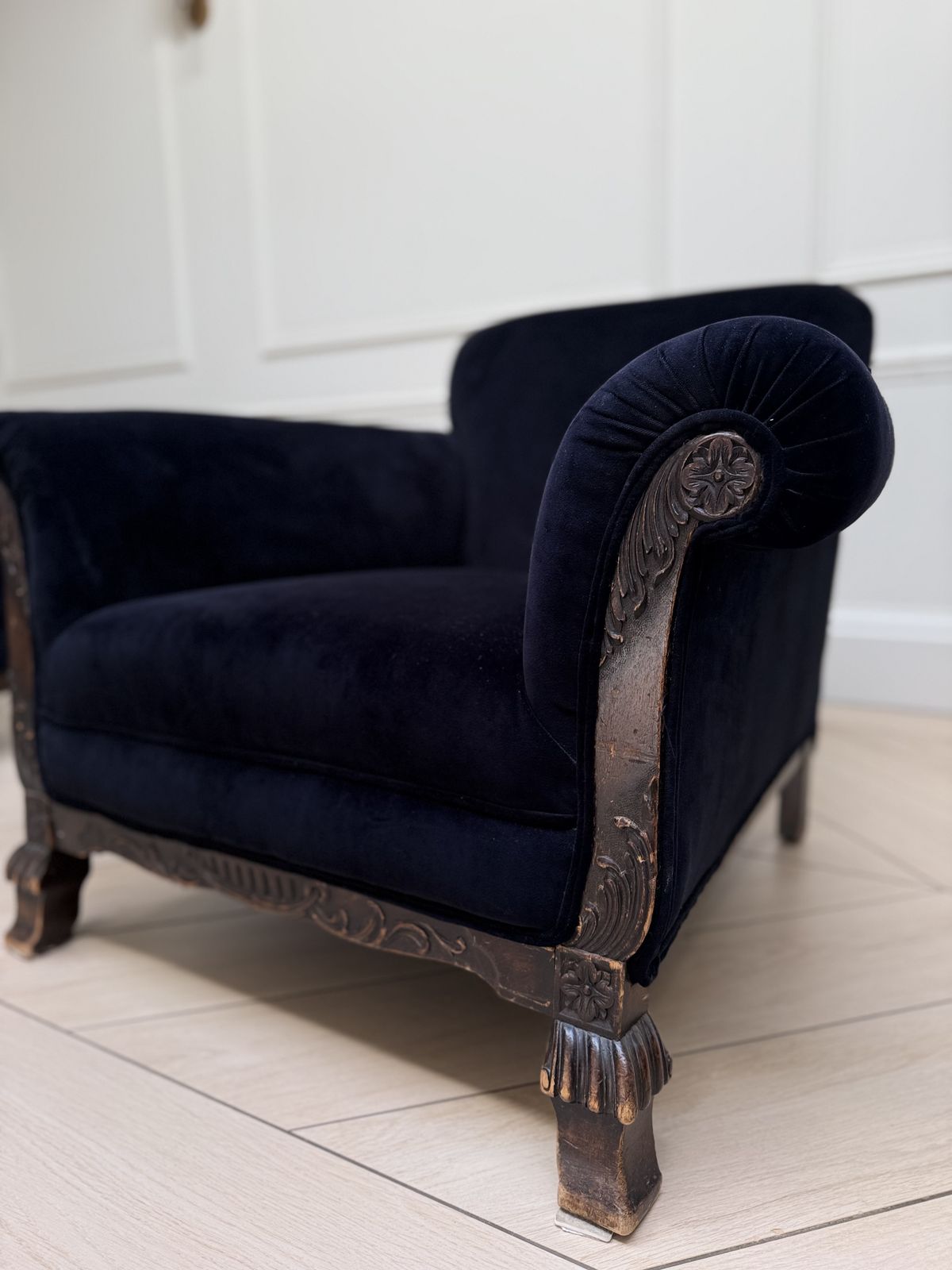 Pair Of Art Deco Velvet Armchairs, Reupholstered In Linwood Omega Black Velvet photo buy