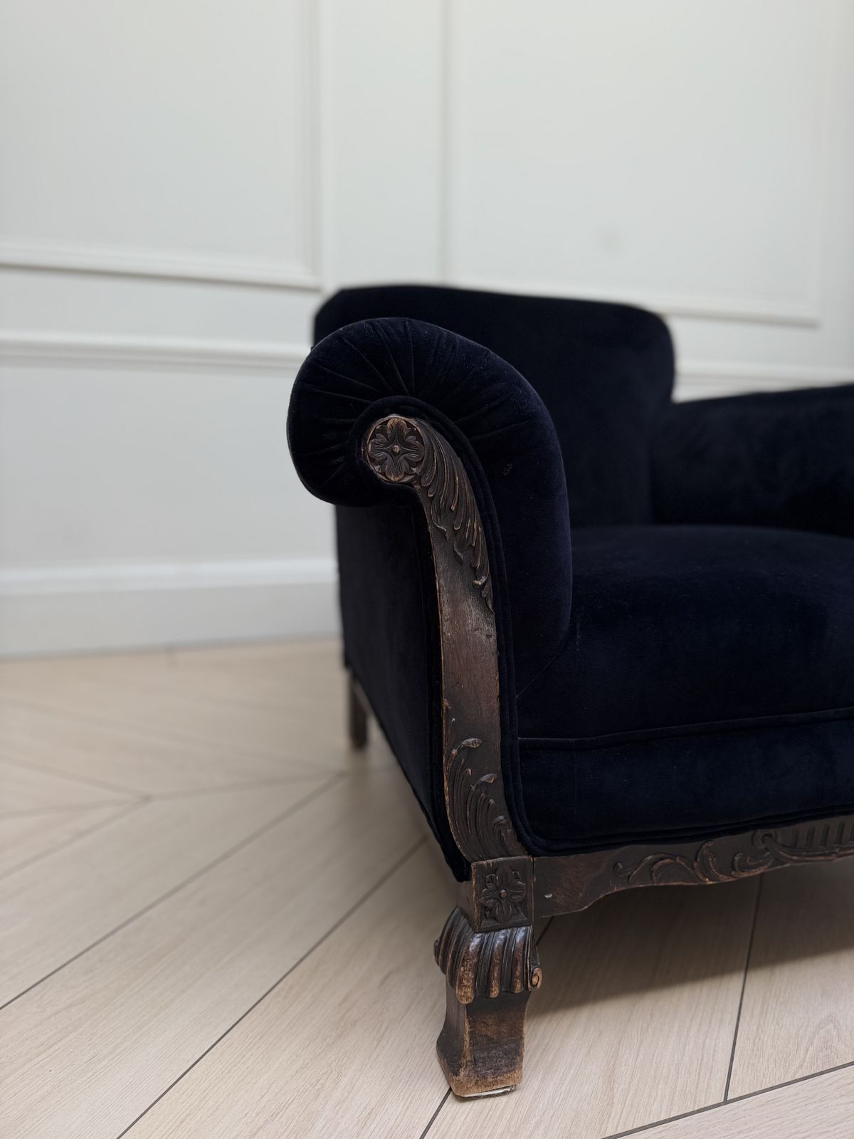Pair Of Art Deco Velvet Armchairs, Reupholstered In Linwood Omega Black Velvet photo vintage