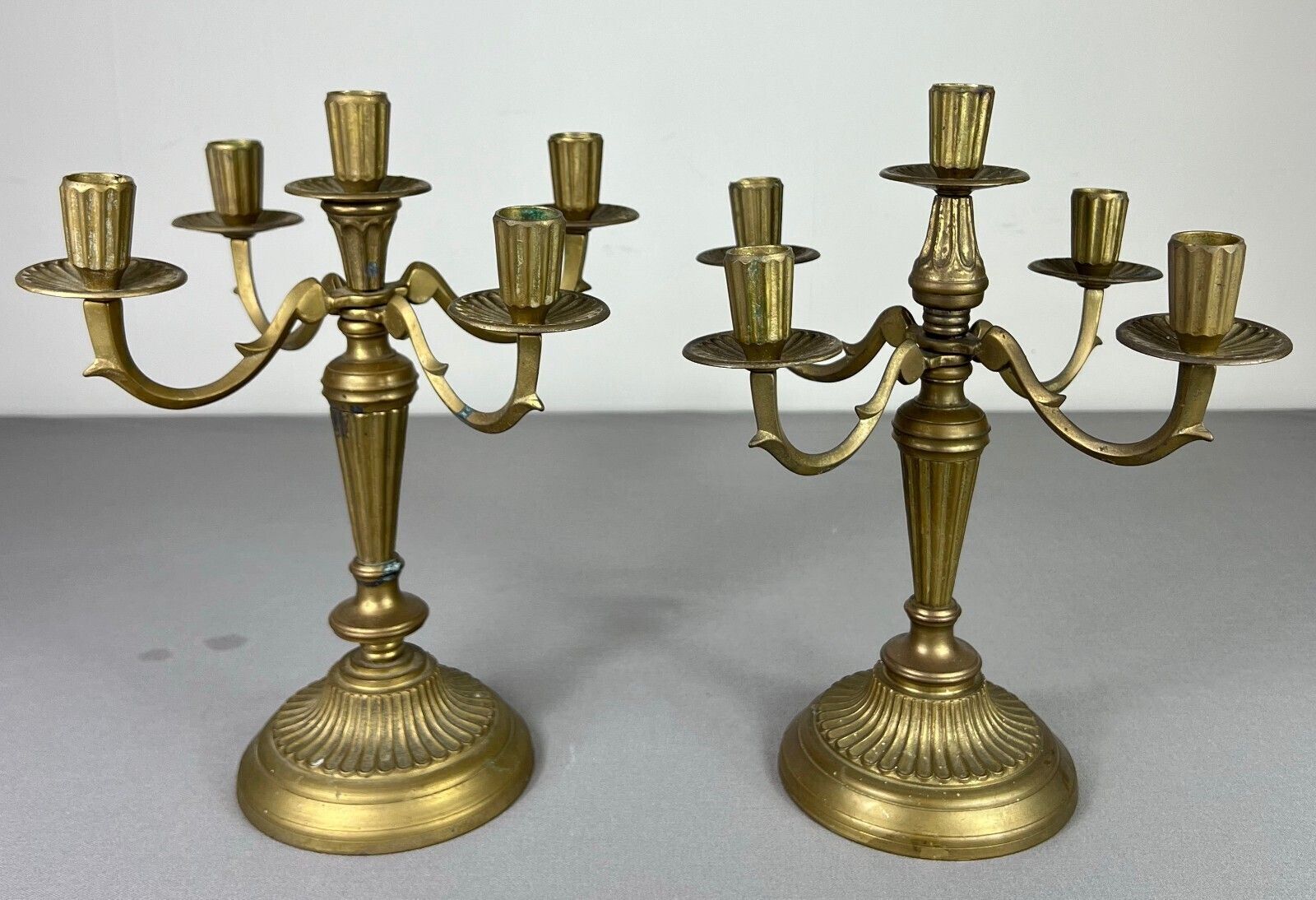 Candelabra Vintage French Style Metal Gold 5 Arm Candle Holder Pair Lot 5075.