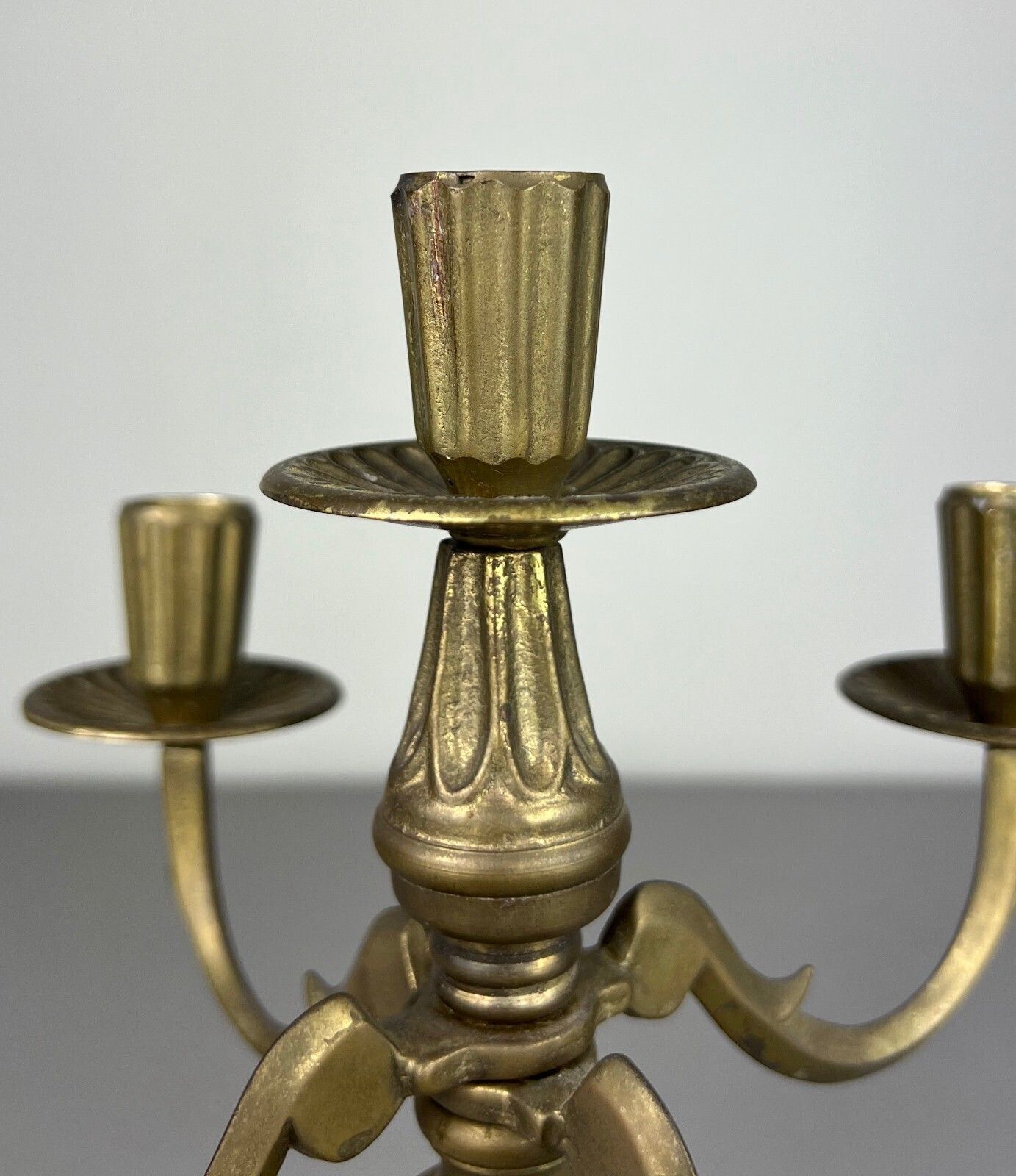 Candelabra Vintage French Style Metal Gold 5 Arm Candle Holder Pair Lot 5075. photo vintage