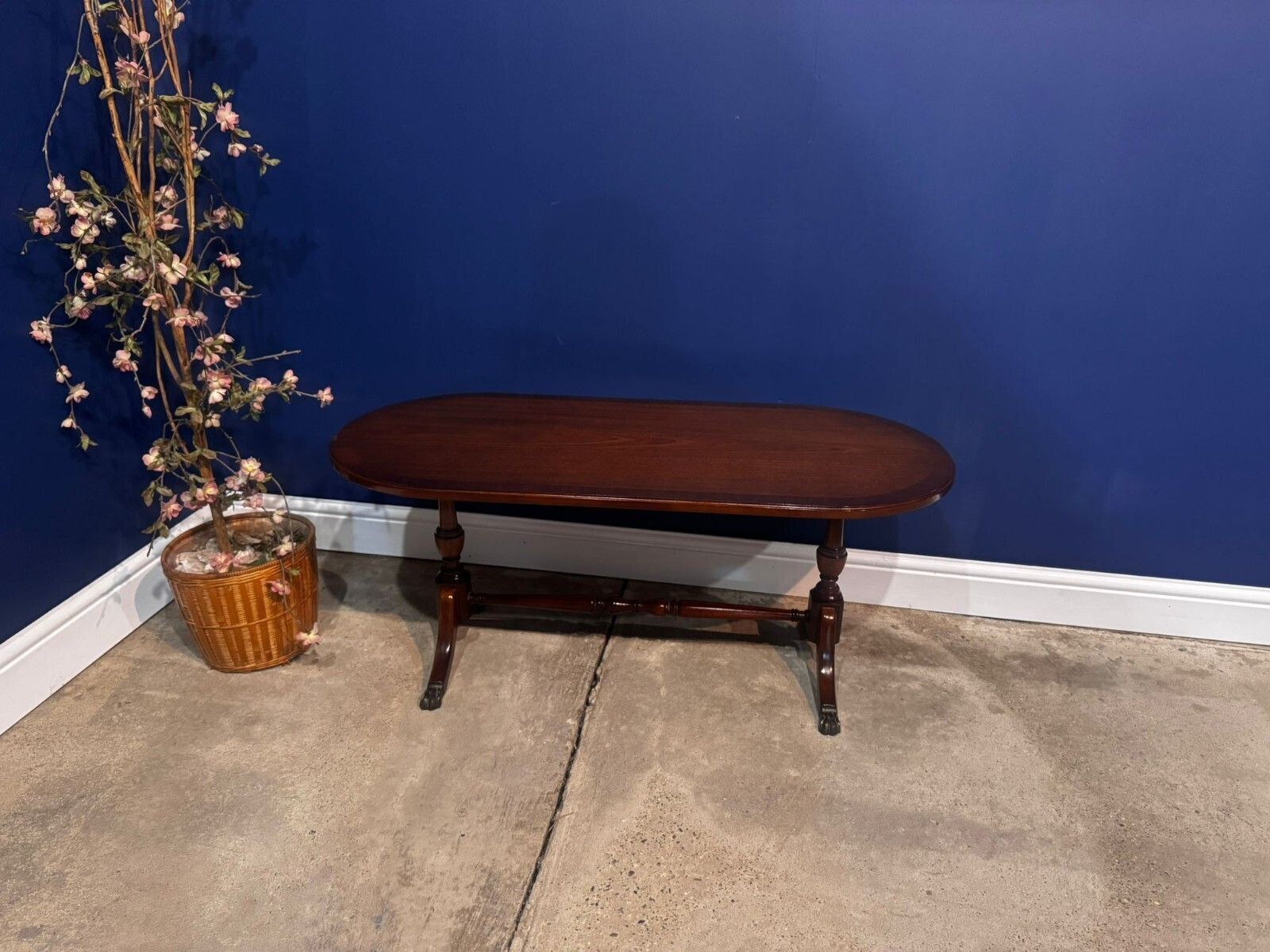 Antique Mahogany Oval Table On Brass Claw Wine Feet Low Coffee Table. photo for sale