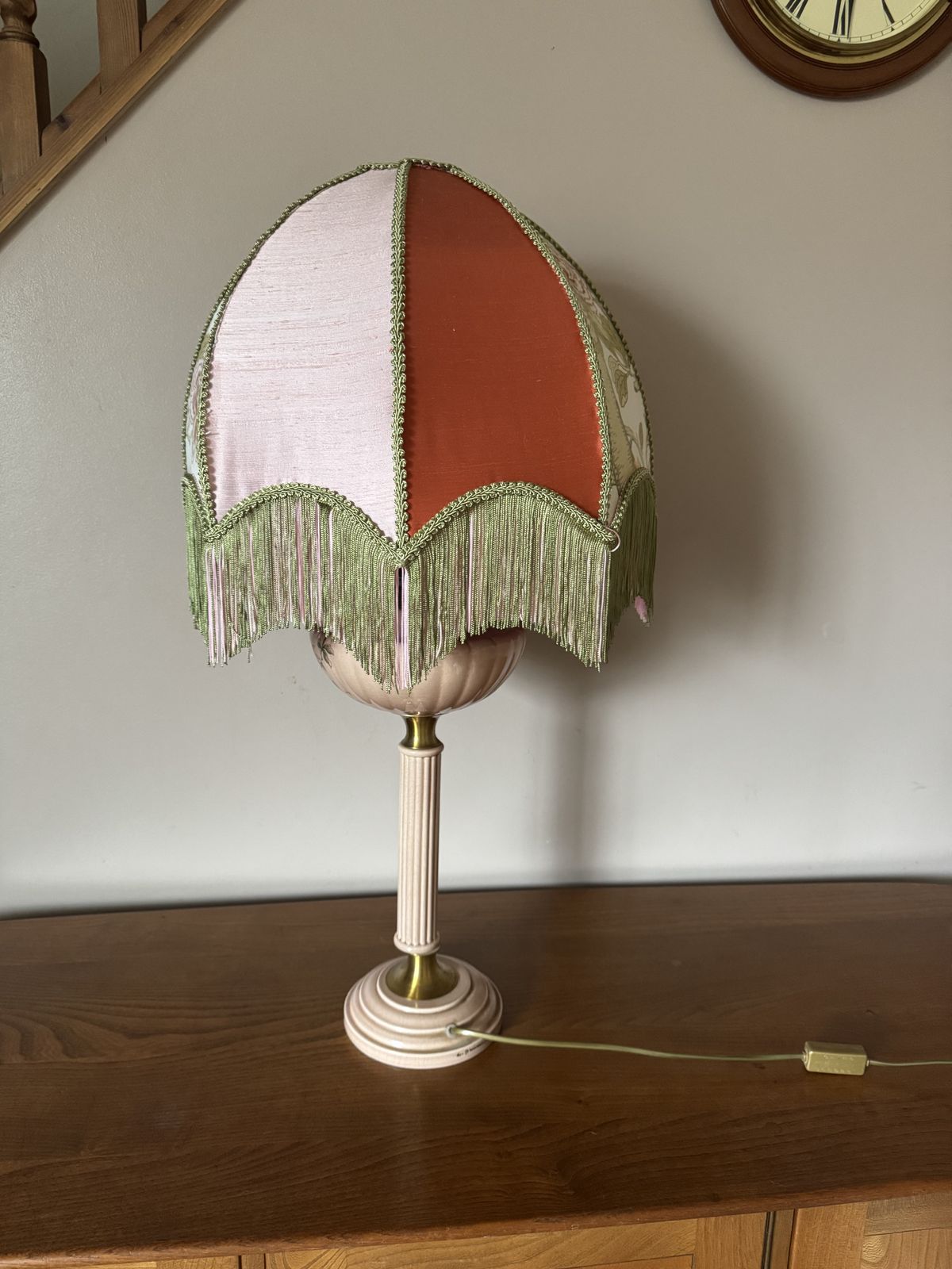 A Unique Vintage French Napoleonic Style Sectional Ceramic Table Lamp With Hand Sewn Shade. photo buy