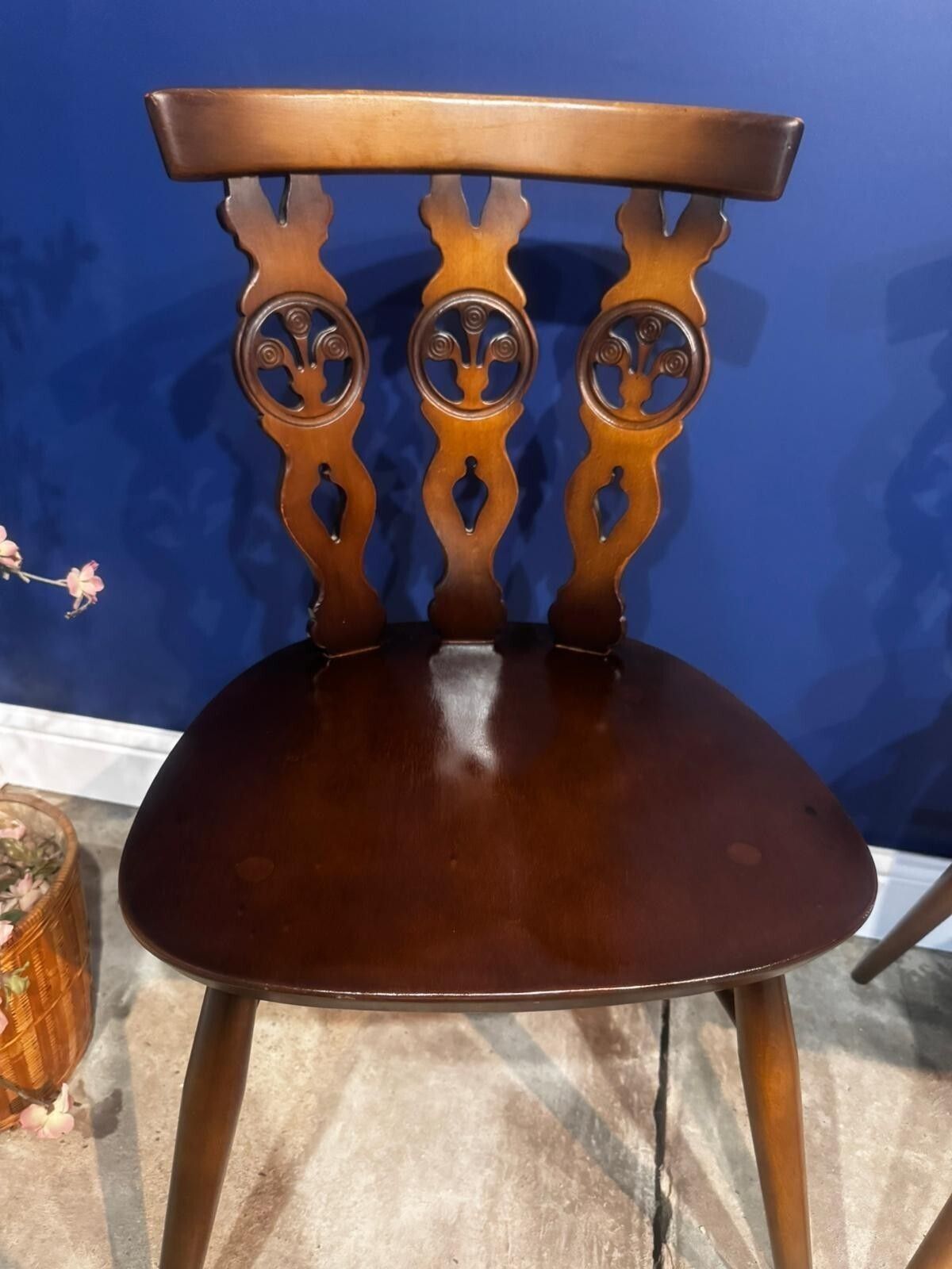 Vintage Ercol 375 Dining Chairs Fleur De Lys Pair Mid Century Thistle Back Retro. photo Furniture