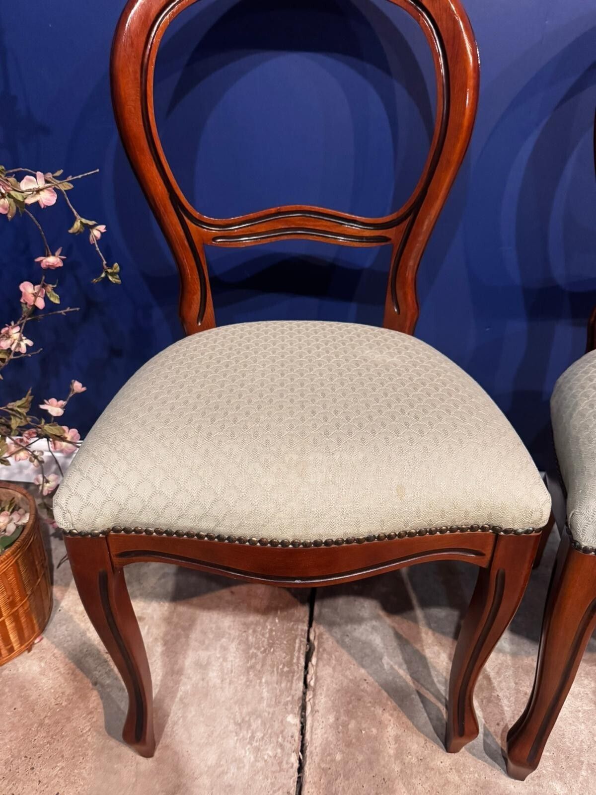 Vintage Balloon Backed Dining Chairs Mahogany Padded Seat. photo Furniture