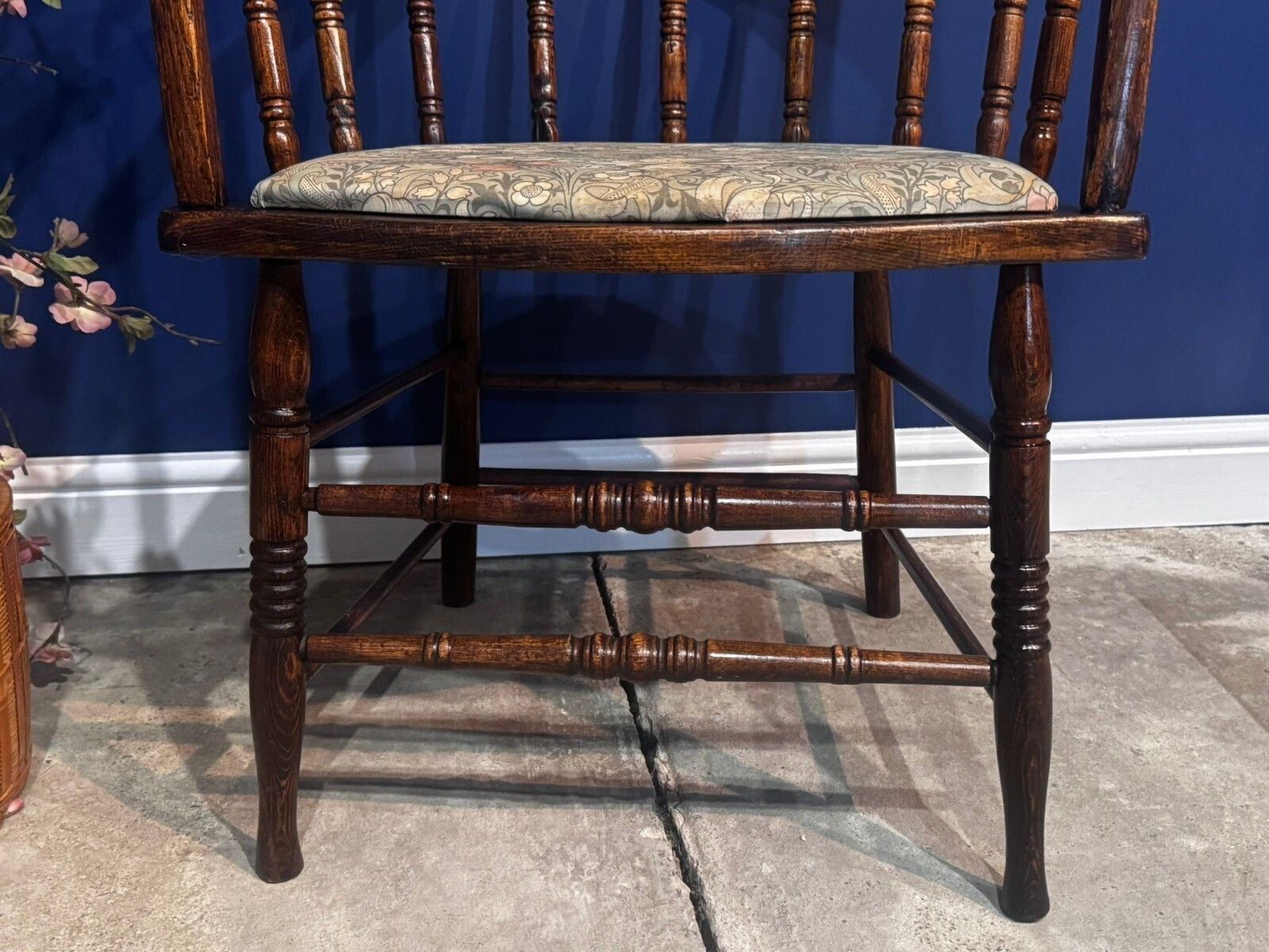 Antique Oak Captain's Chair Bow Windsor Smokers Armchair Spindle Back Vintage. photo buy