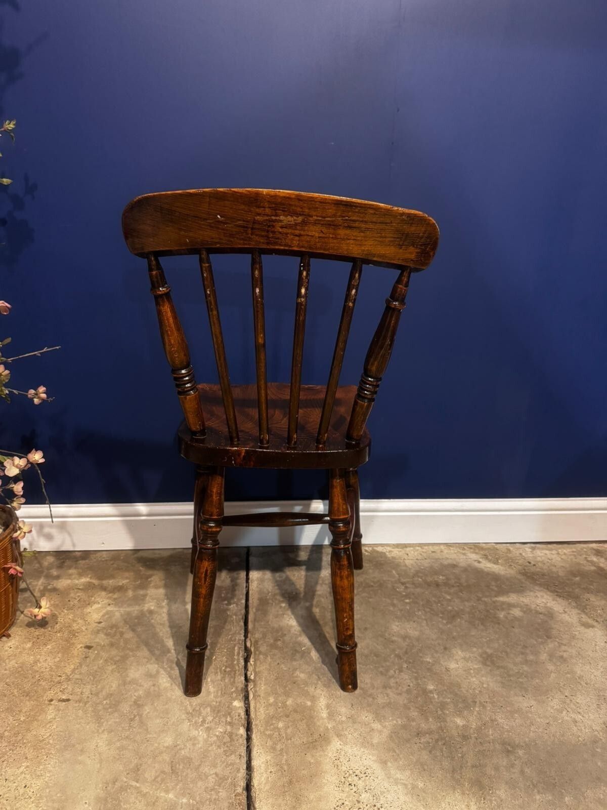 95.0 Antique Elm Chair Farmhouse Rustic Kitchen Dining Chair Victorian Bedroom. photo