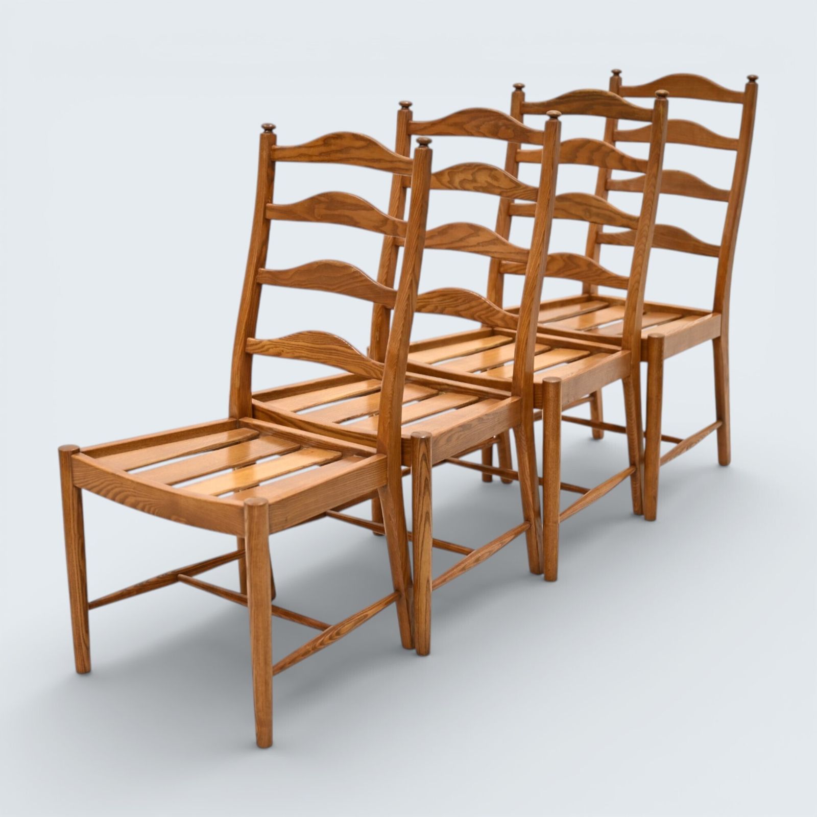 Ercol Set Of 4 Dining Chairs Light Finish Ladderback 1970s Free Uk Delivery* photo furniture