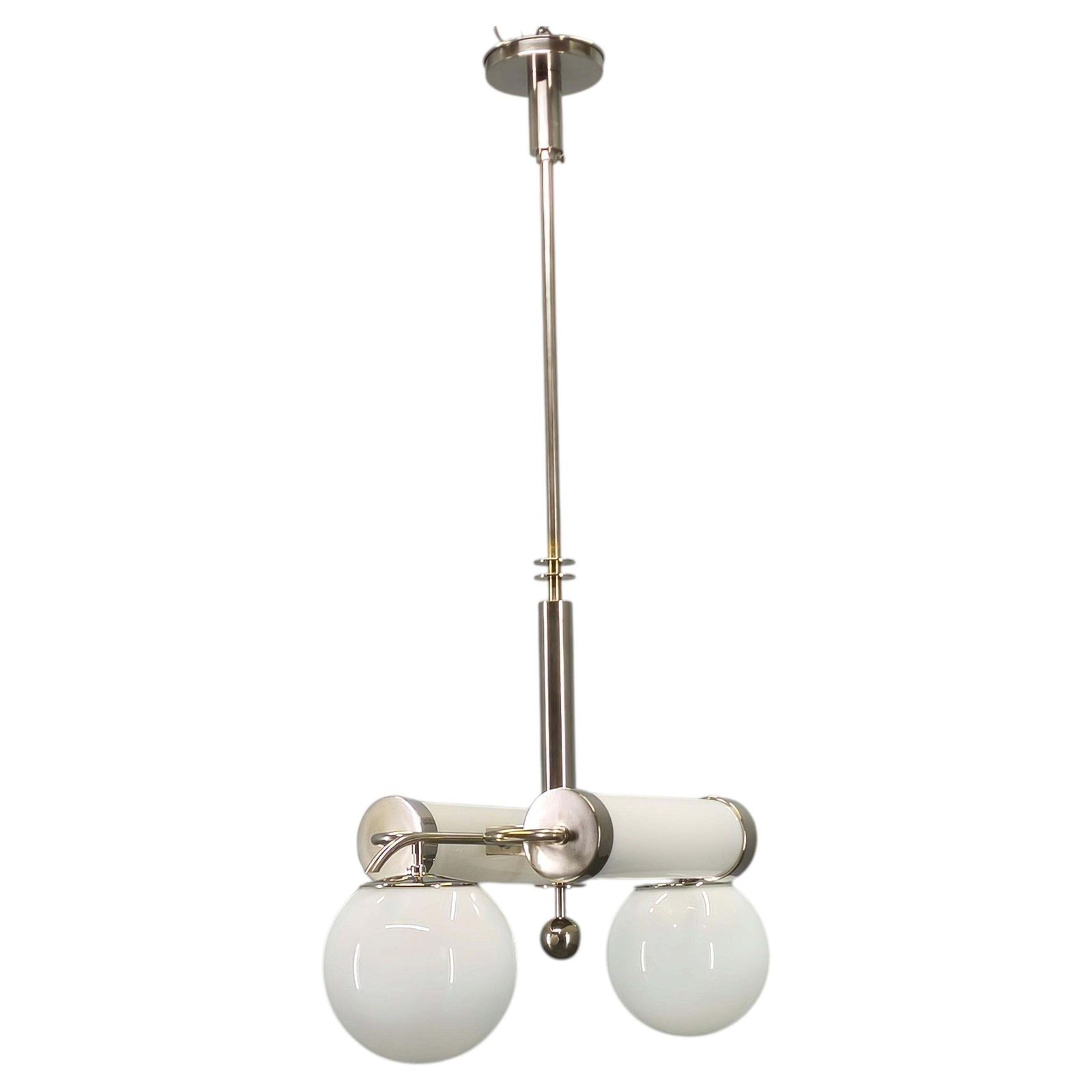 Exceptional Bauhaus Chrome Chandelier With Glass Shades, 1930s