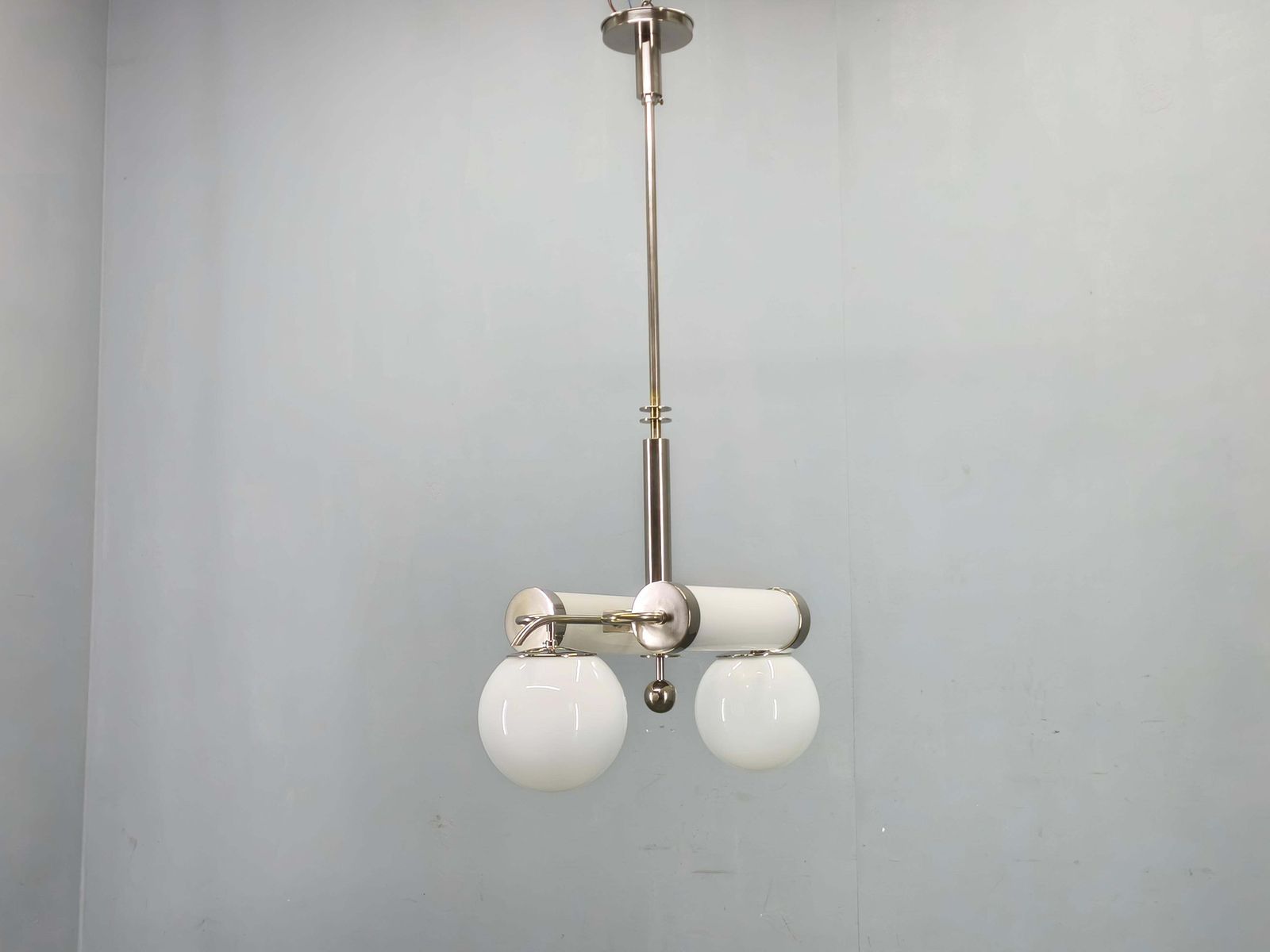 Exceptional Bauhaus Chrome Chandelier With Glass Shades, 1930s photo furniture