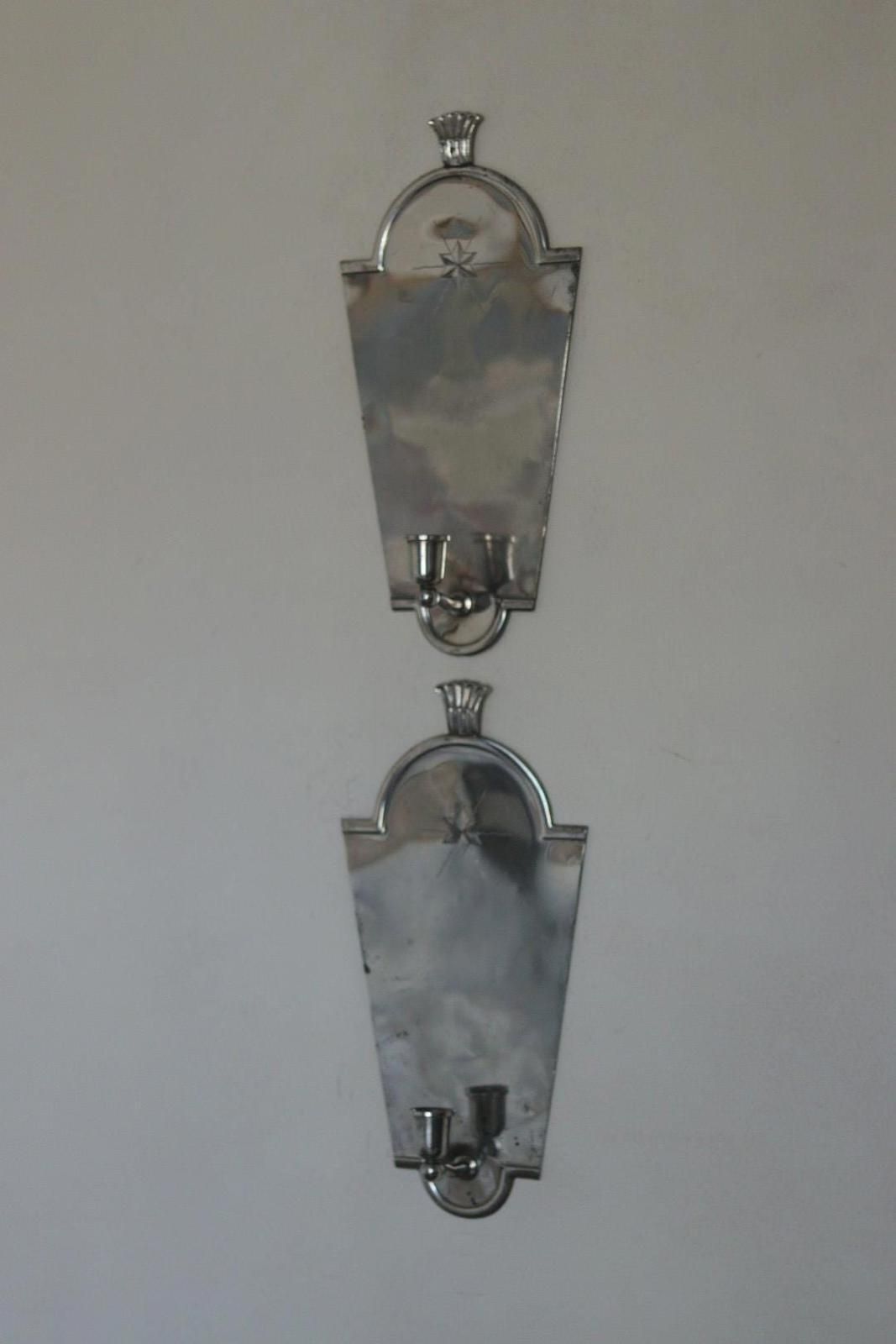 photo vintage Pair Of Mid Century Swedish Pewter Sconces By Svenskt Tenn