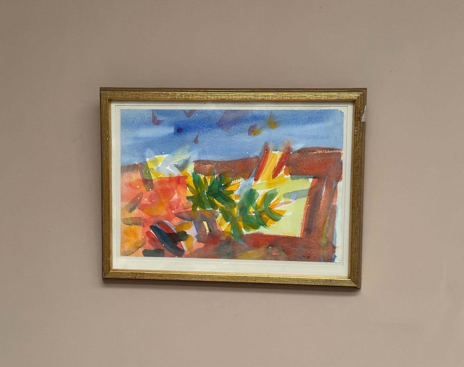 photo furniture Original Swedish Watercolour On Paper – “Abstract Landscape” By Lars Bertle – Dated 1987 – Vintage & Framed – 44 × 33 Cm (17.3" × 13")