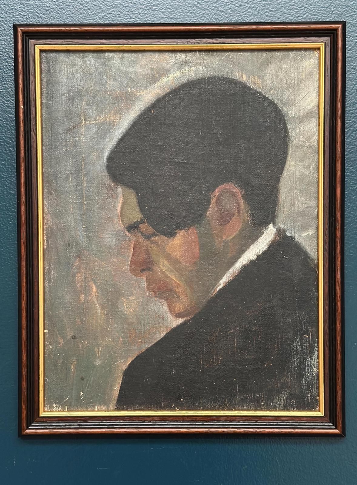 Original Mid Century Swedish Oil On Panel – “Weight Of Thoughts” – Vintage & Framed – 32 × 40 Cm (12.6" × 15.7") photo furniture
