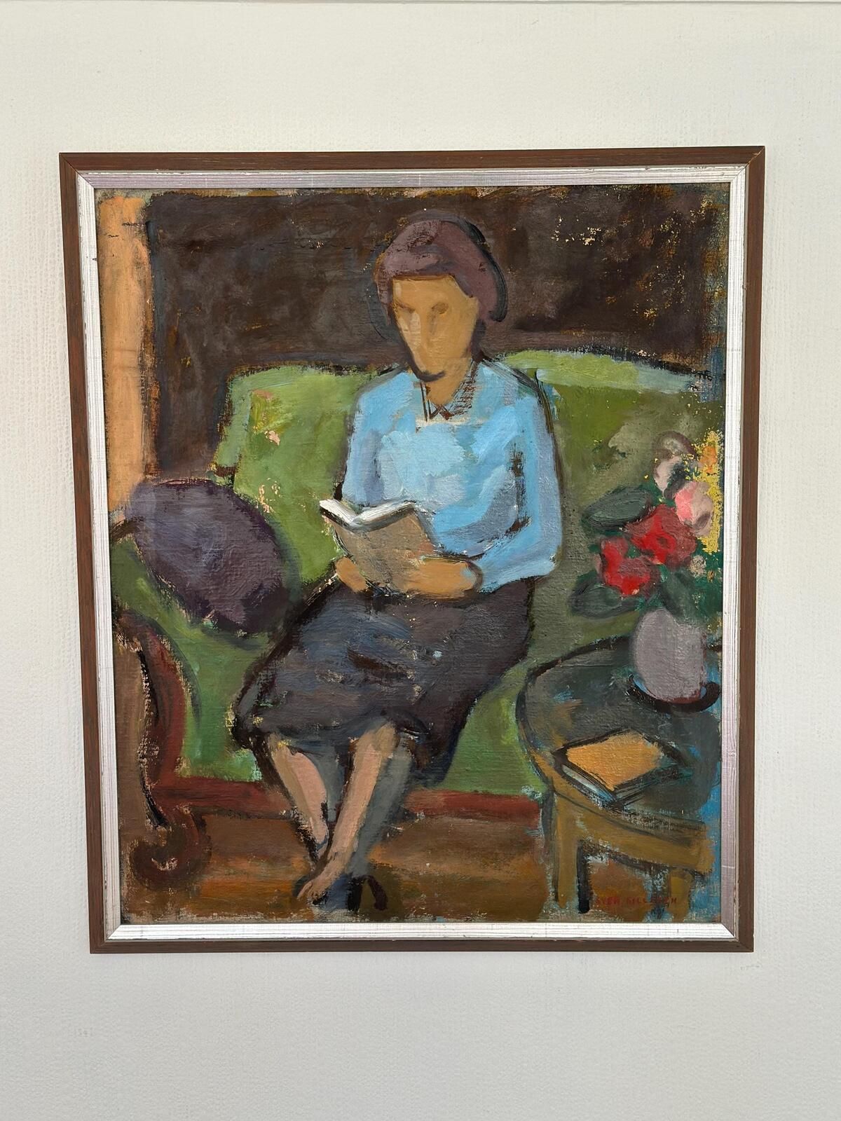 Original Oil On Canvas – “Woman Reading Book” By Sven Gillgren – Vintage & Framed – 70 × 59.5 Cm (27.6" × 23.4")