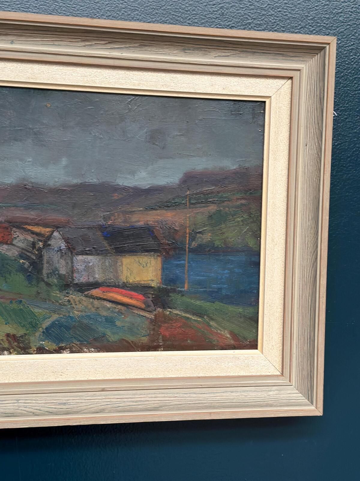 Original Mid Century Swedish Oil On Canvas – “Village” By Gustav Adolf Johansson – Vintage & Framed – Approx. 35.5 × 52.5 Cm (14" × 20.7") photo vintage