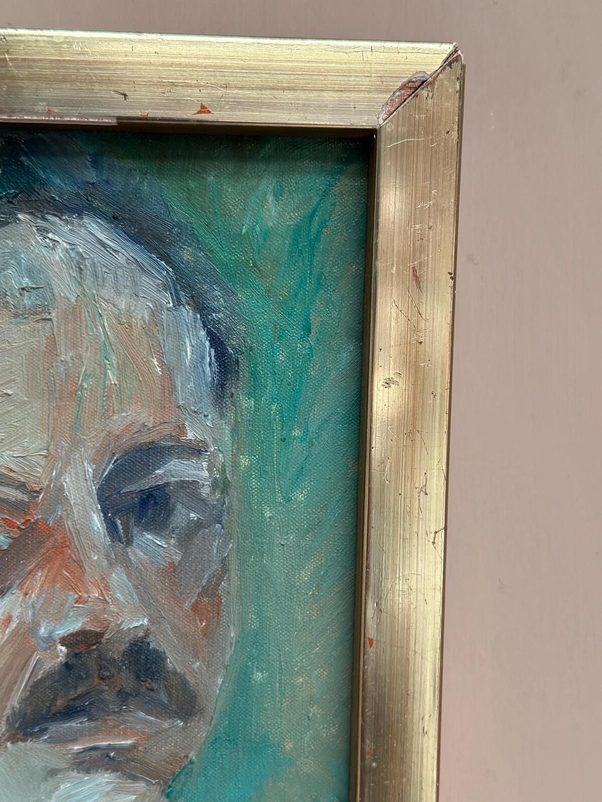 Original Swedish Oil On Canvas – “Portrait Of A Man” By Carl Erik Billeström –  1967 – Vintage & Framed – 22 × 26 Cm (8.7" × 10.2") photo vintage