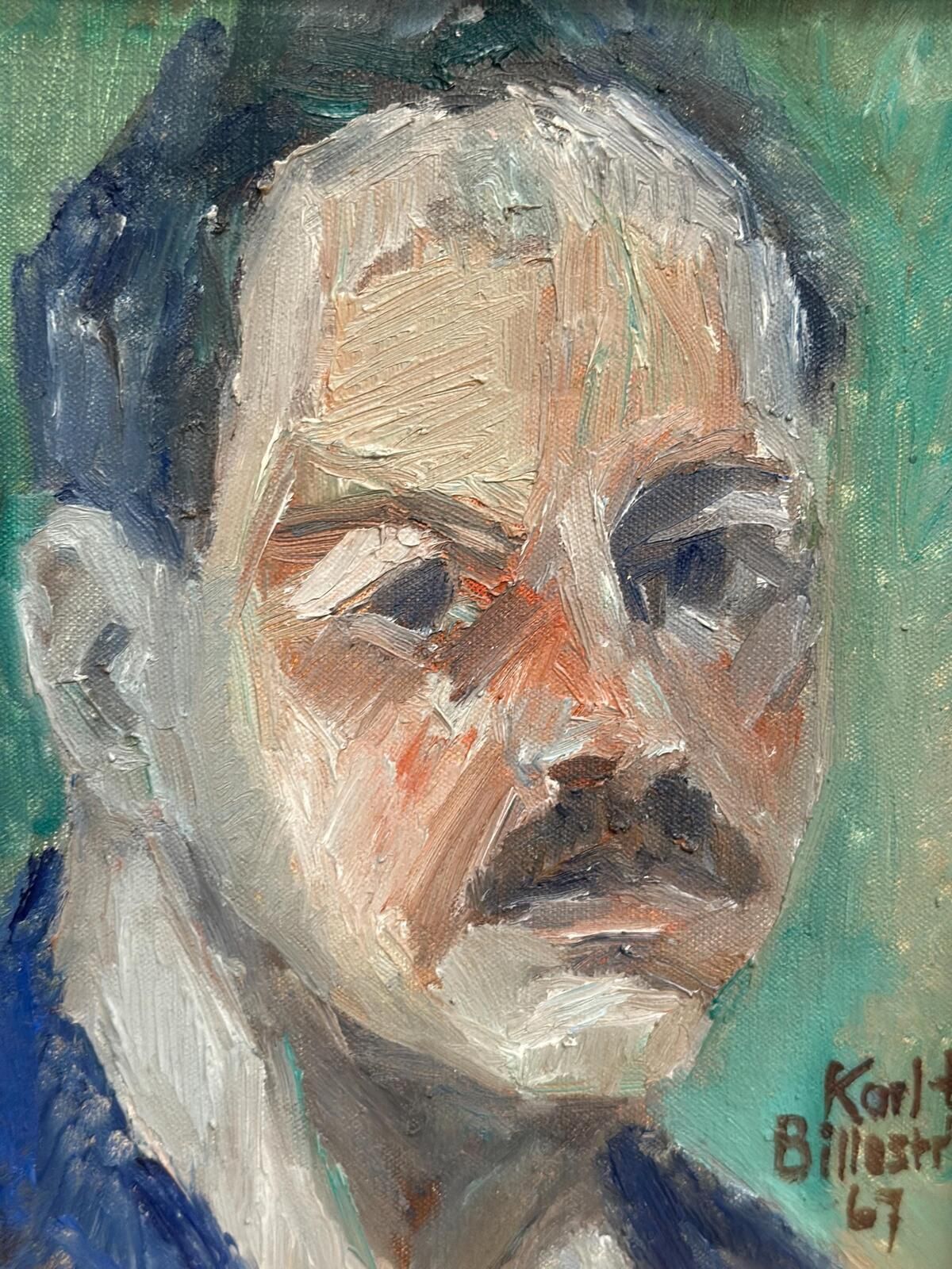 photo furniture Original Swedish Oil On Canvas – “Portrait Of A Man” By Carl Erik Billeström –  1967 – Vintage & Framed – 22 × 26 Cm (8.7" × 10.2")