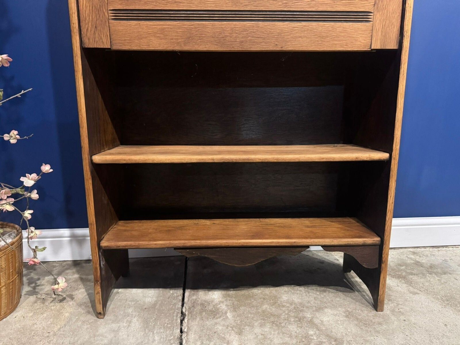 Antique Oak Arts And Crafts Writing Bureau Students Deck Bookshelf Hall photo vintage