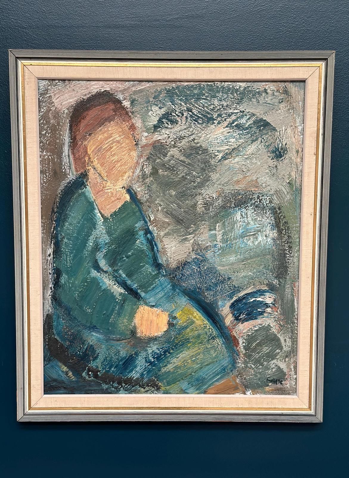 615.0 Original Mid Century Swedish Oil On Canvas – “Woman” By Gösta Falck – Vintage & Framed – 71 × 84 Cm (28" × 33.1") photo