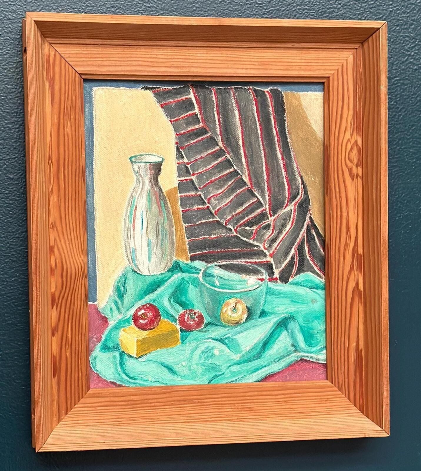 Original Swedish Oil On Panel – “Still Life With Fruits And Vase” By Sune Lindahl – Vintage & Framed – 30 × 35 Cm (11.8" × 13.8") photo furniture