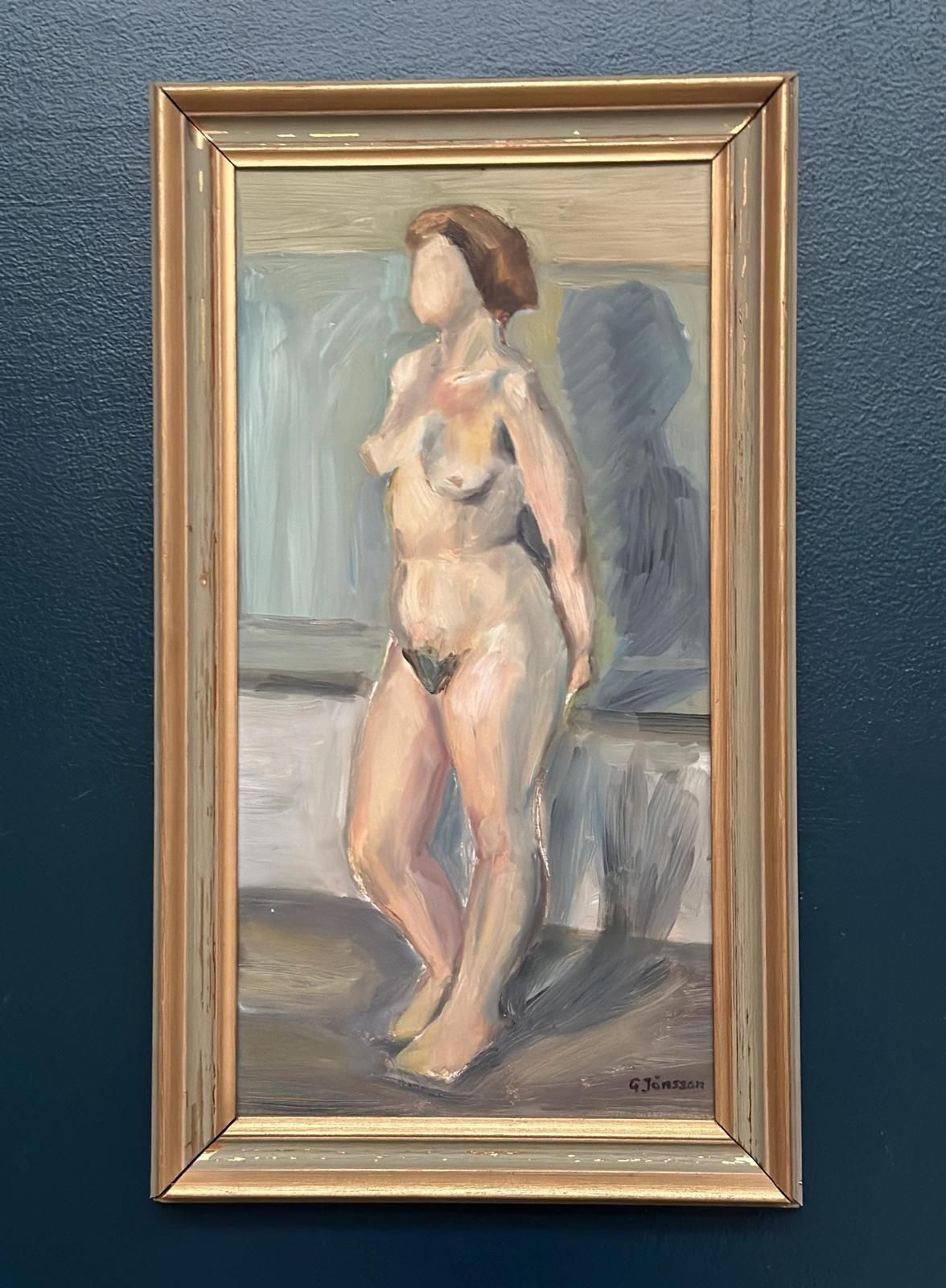 photo for sale Original Mid Century Swedish Oil On Panel – “Woman” By Gunnar Jonsson – Vitnage & Framed – 53 × 31 Cm (20.9" × 12.2")