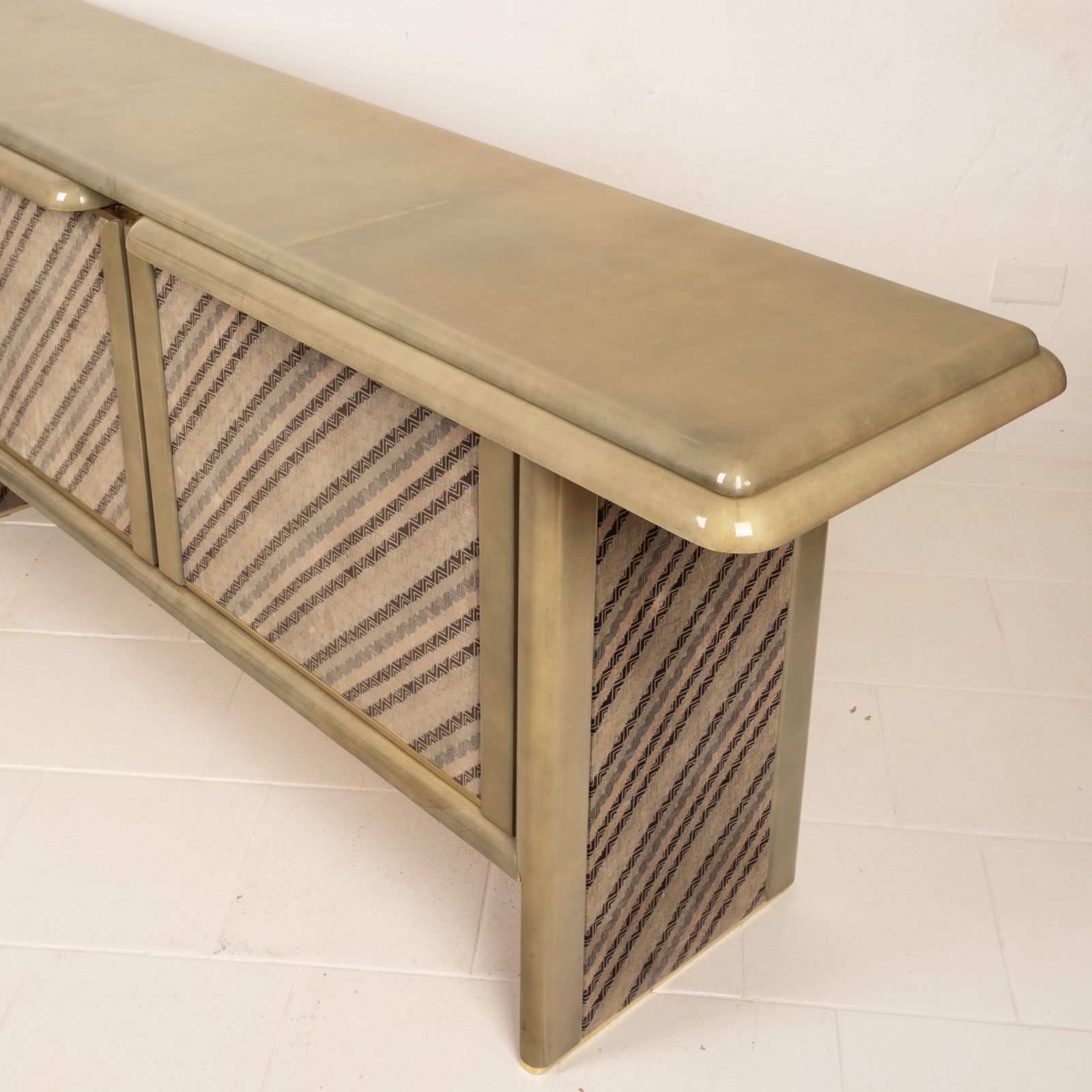 Sideboard In Parchment And Missoni Fabric By Angelo Mazzola For Salpol, 1980 photo Furniture