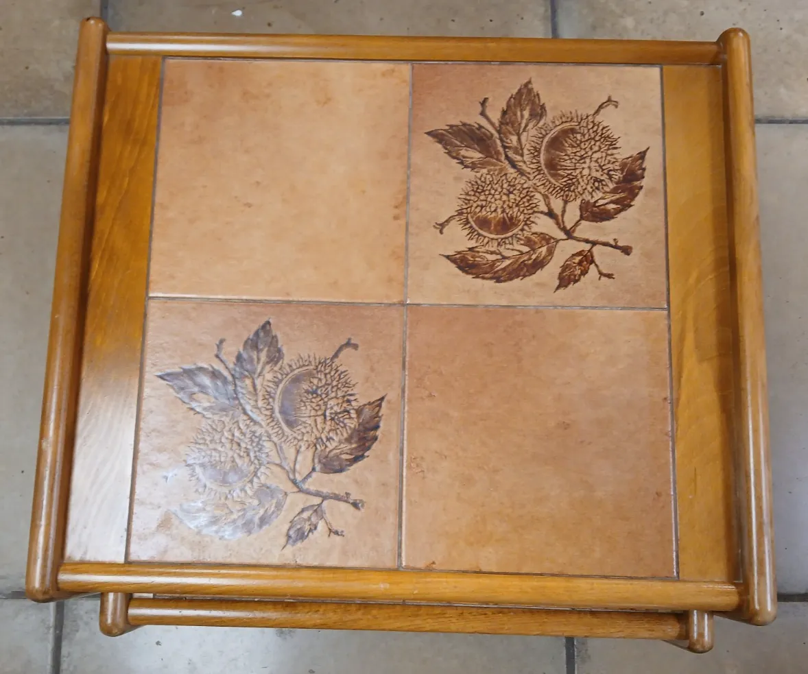 Mid Century Nest Of 3 Danish Teak With Ceramic Tiles Tables photo 75.0