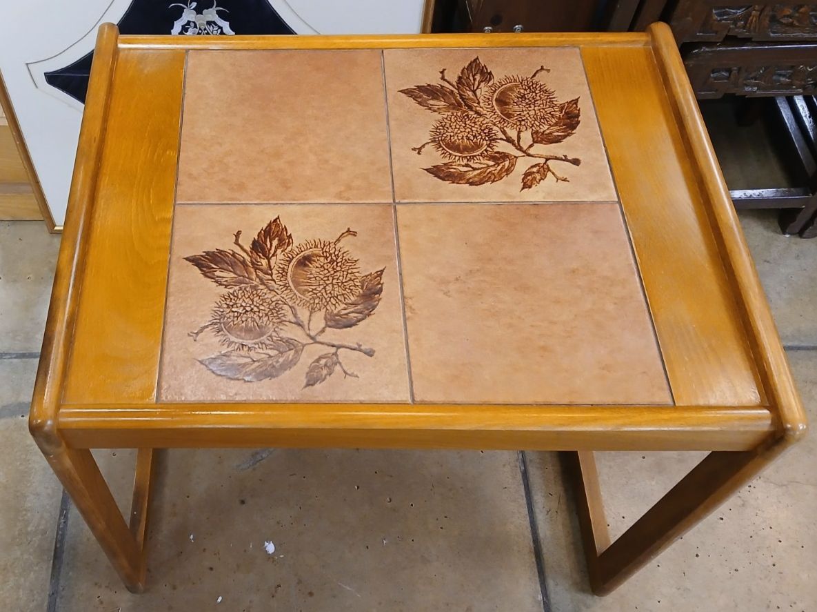 Mid Century Nest Of 3 Danish Teak With Ceramic Tiles Tables photo buy
