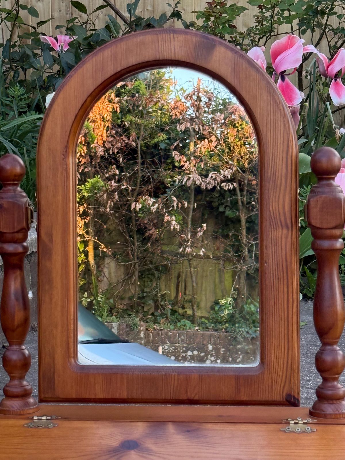 Vintage 1980s Quality Pine Dressing Table Mirror With Storage Box Vanity Mirror photo for sale