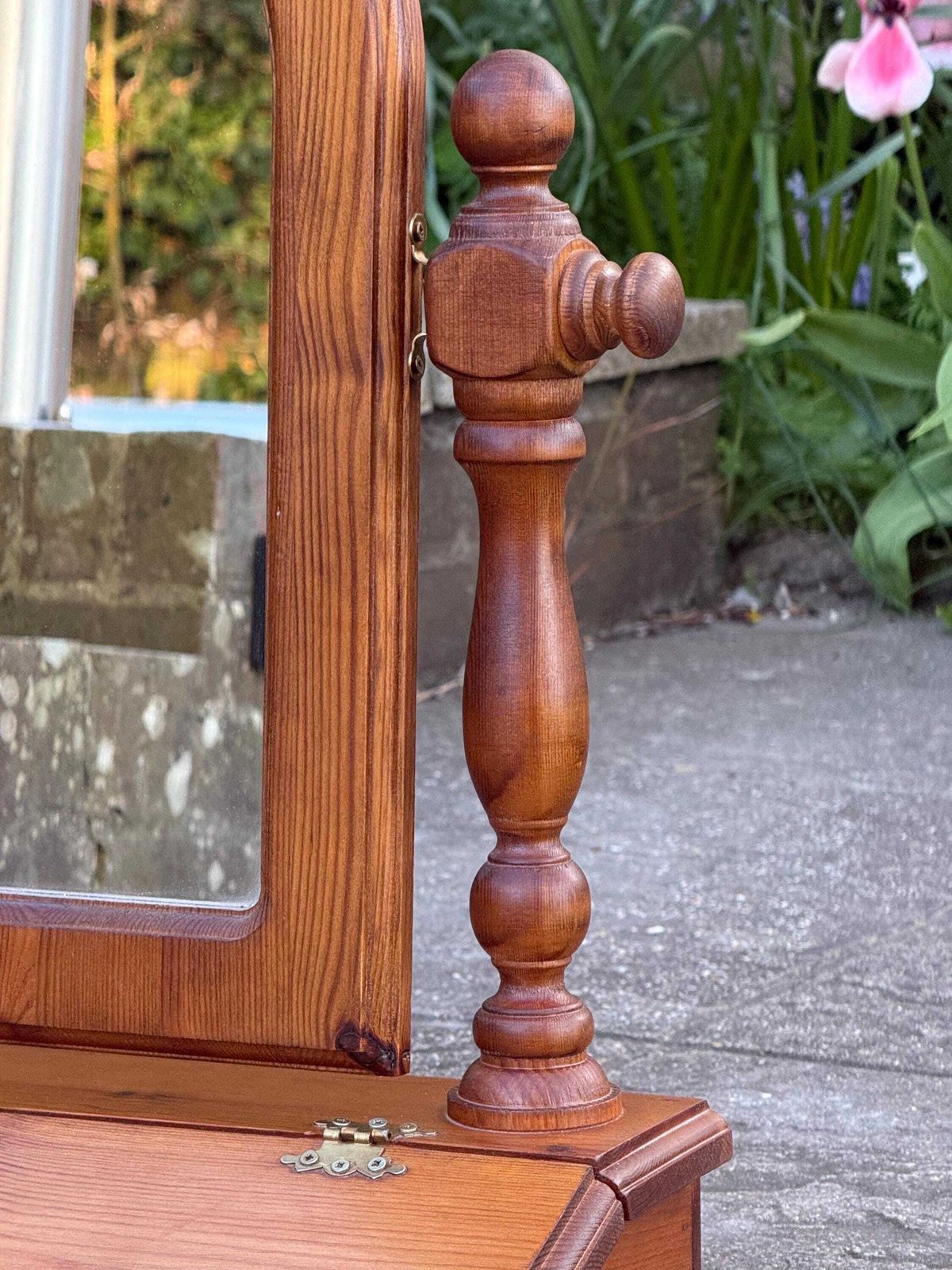 Vintage 1980s Quality Pine Dressing Table Mirror With Storage Box Vanity Mirror photo buy