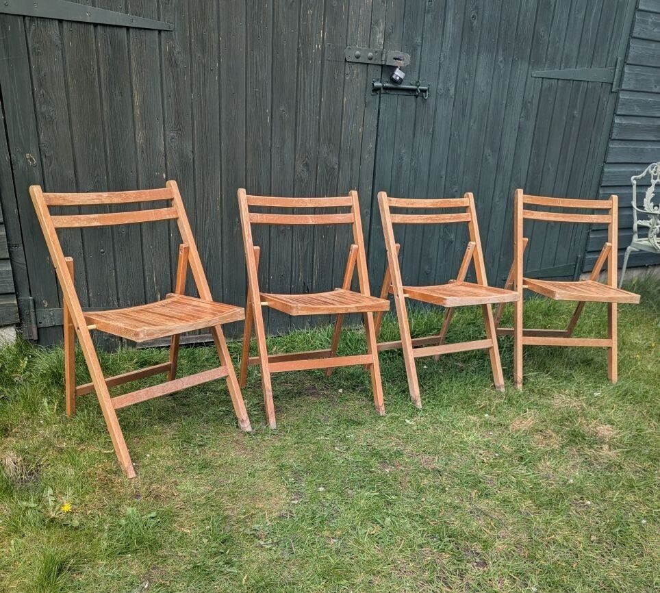 4 Vintage Mod Beech Folding Garden Chairs photo vintage