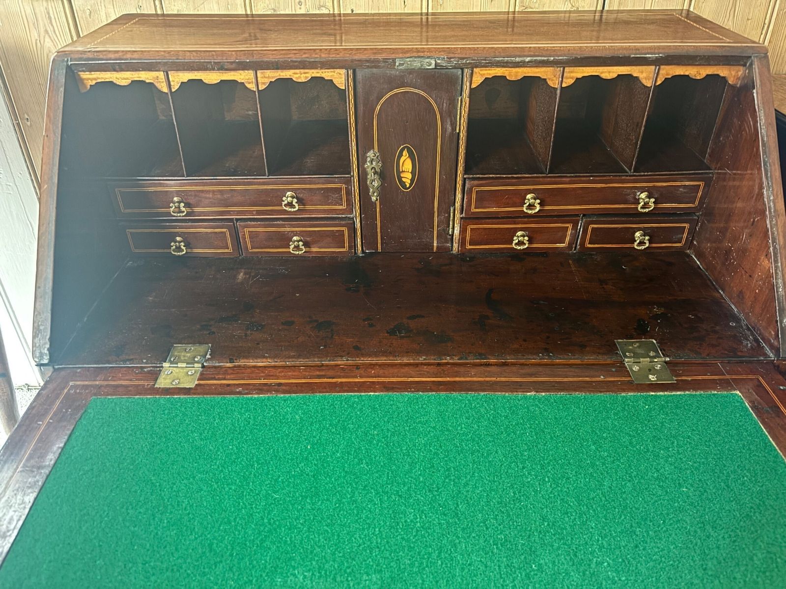 Fine Quality Small George III Mahogany And Satinwood Inlaid Bureau photo for sale