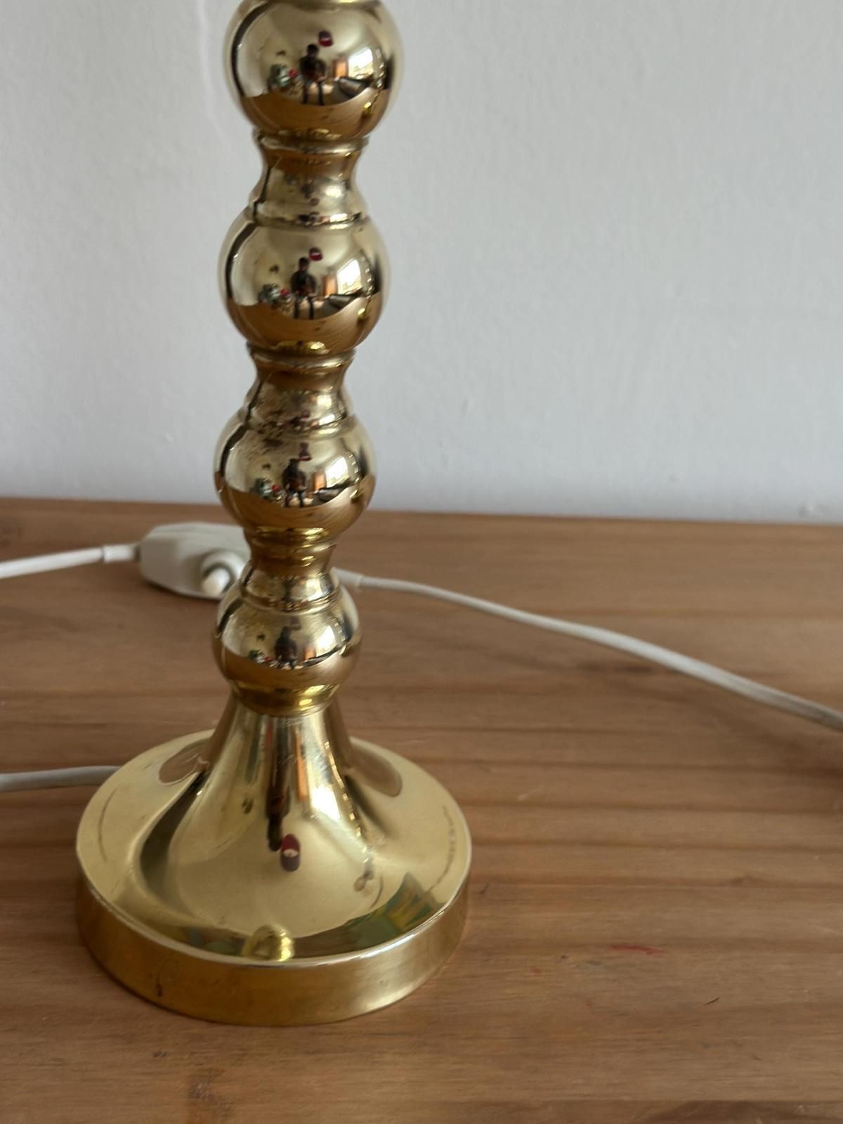 Lighting Pair Of Mid Century Swedish Brass Lamps With French Scallop Shades photo