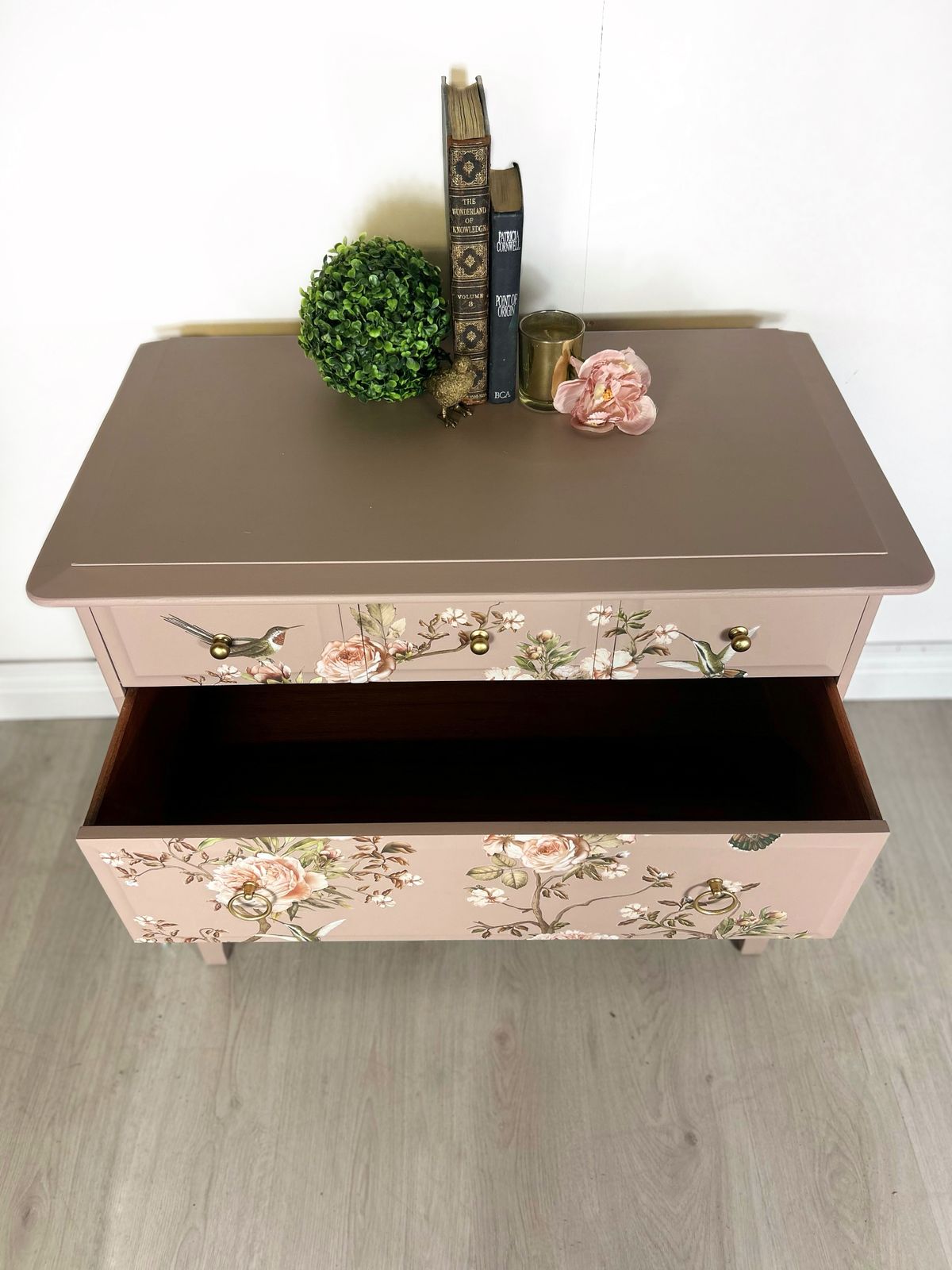 Stag Pink Blossom Tweet Oversized Bedside Cabinets | Vintage Pair photo vinterior