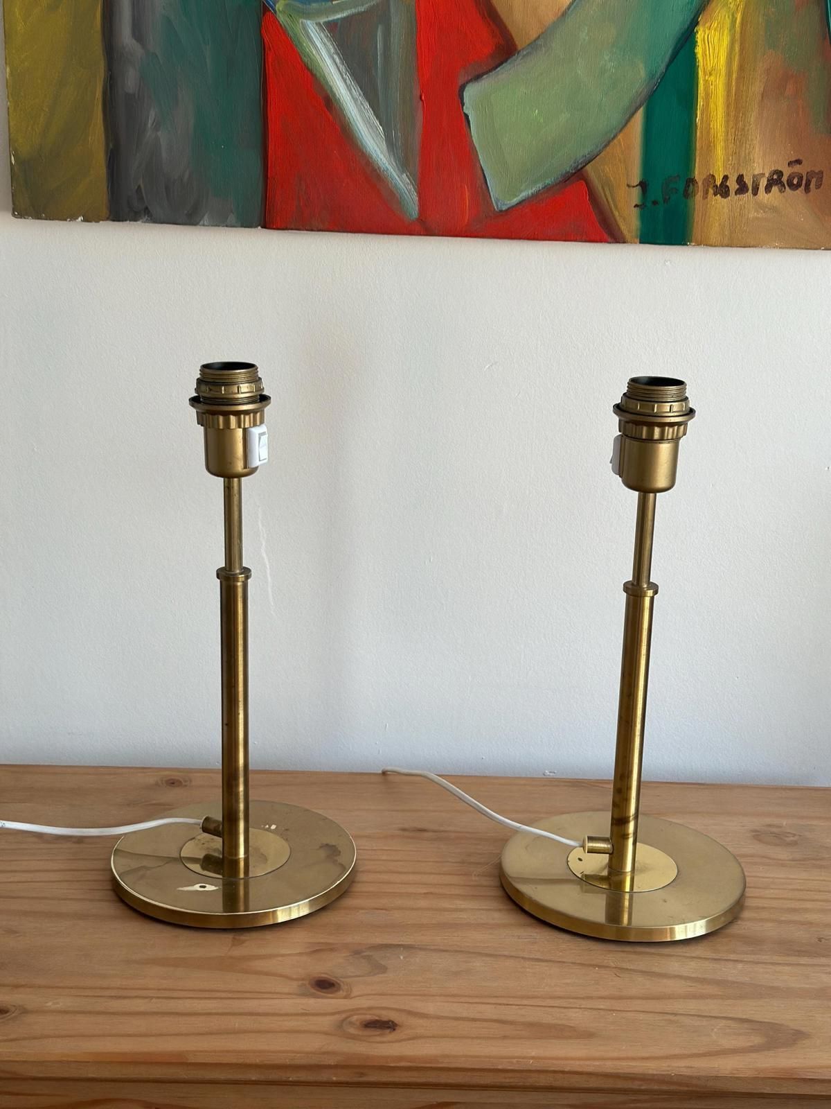 Pair Of Mid Century Style Swedish Brass Lamps By Konsethantverk photo 225.0