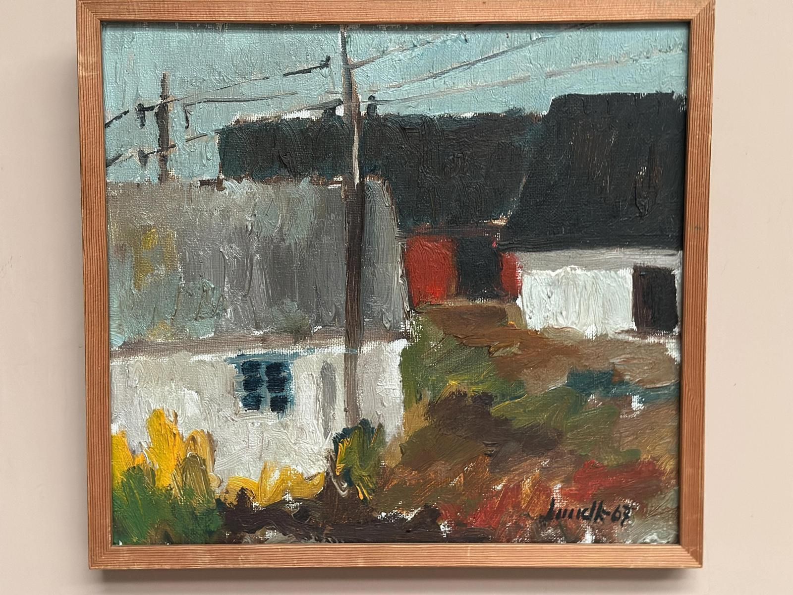 photo buy Original Mid Century Swedish Oil On Canvas – “Among The Houses” By Karl Bertil Lundh –1967 – Vintage & Framed – 32 × 35 Cm (12.6" × 13.8")