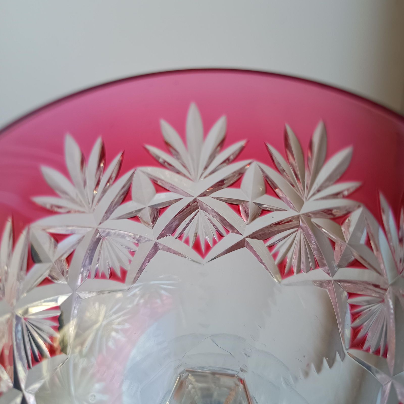 Home Decor Art Deco English Cut Crystal Wine Glasses: 5 Strawberry Pink, Walsh Walsh, Birmingham 1930s photo