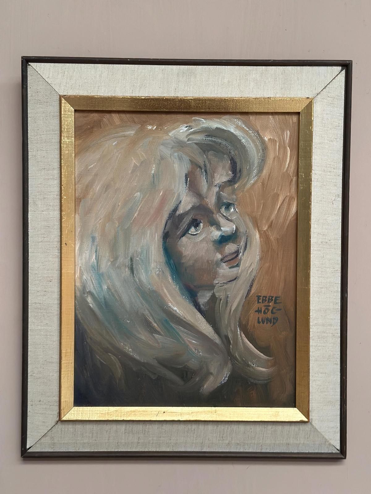 Original Swedish Oil On Canvas – “Girl” By Ebbe Höglund – Signed & Framed – 37 × 45 Cm (14.6" × 17.7") photo for sale