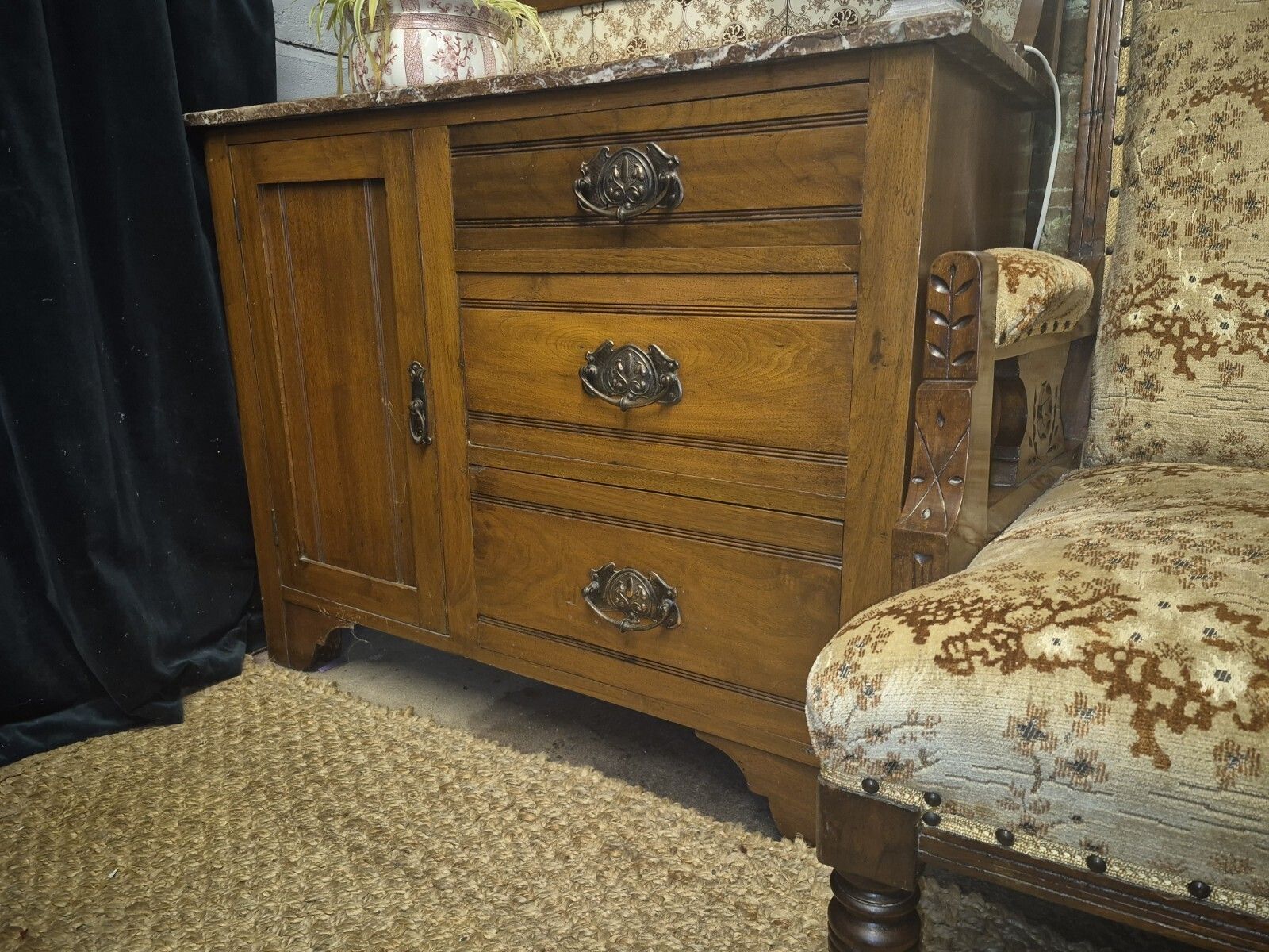 Fab Vintage Edwardian Italian Breccia Medicia Marble Top Minton Tile Washstand photo 165.0