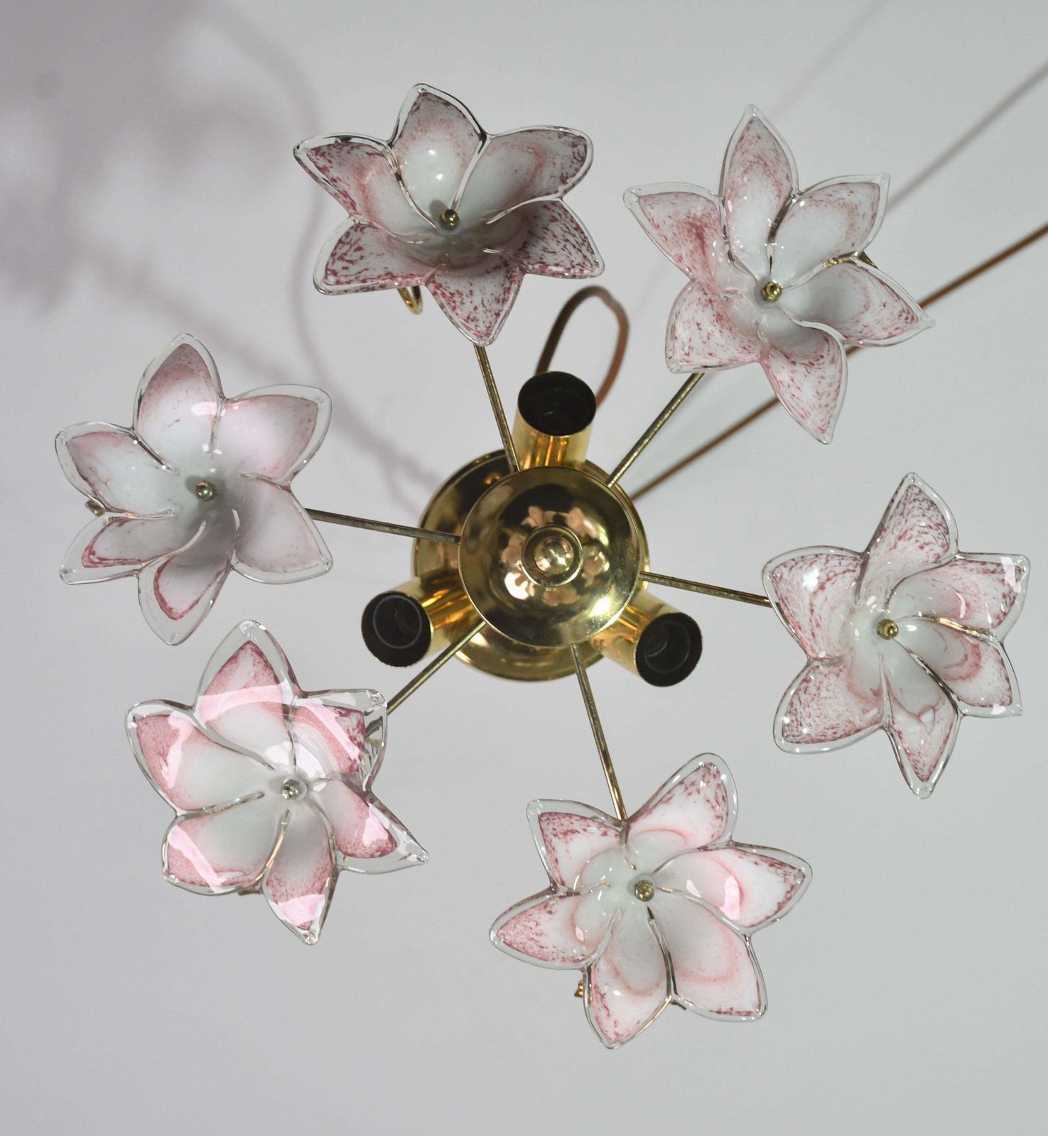 photo buy Set Of 3 Charming Murano Vintage Ceiling Light Pink Flowers, 1970s