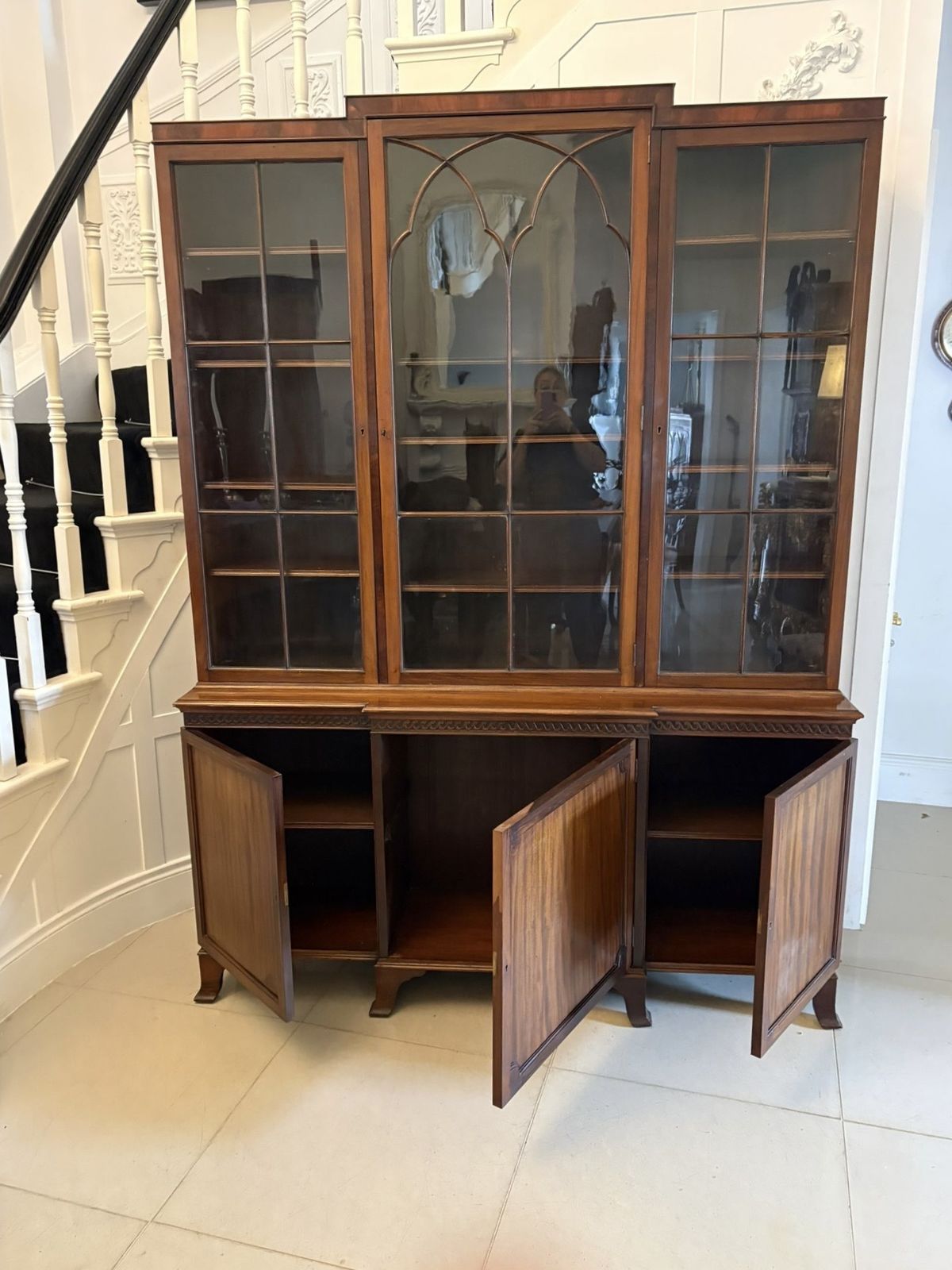 Antique Early 20th Century Mahogany Breakfront Bookcase photo vintage