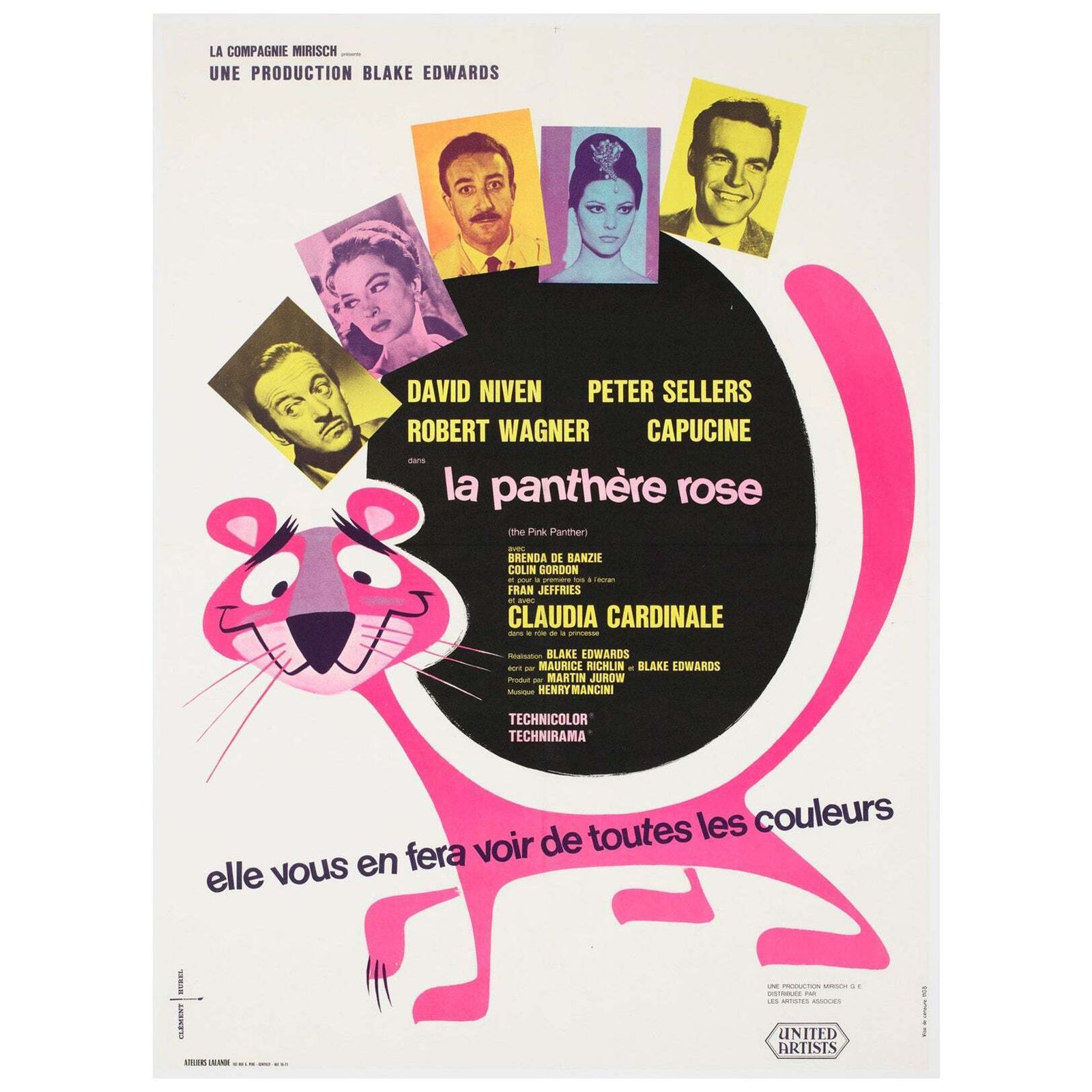 Affiche française moyenne du film The Pink Panther, 1964, Clément Hurel