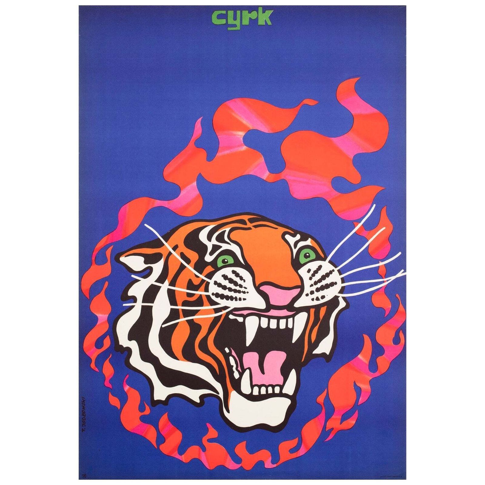 Affiche de cirque polonaise Cyrk Fire Tiger, 1970, Tadeusz Jodlowski