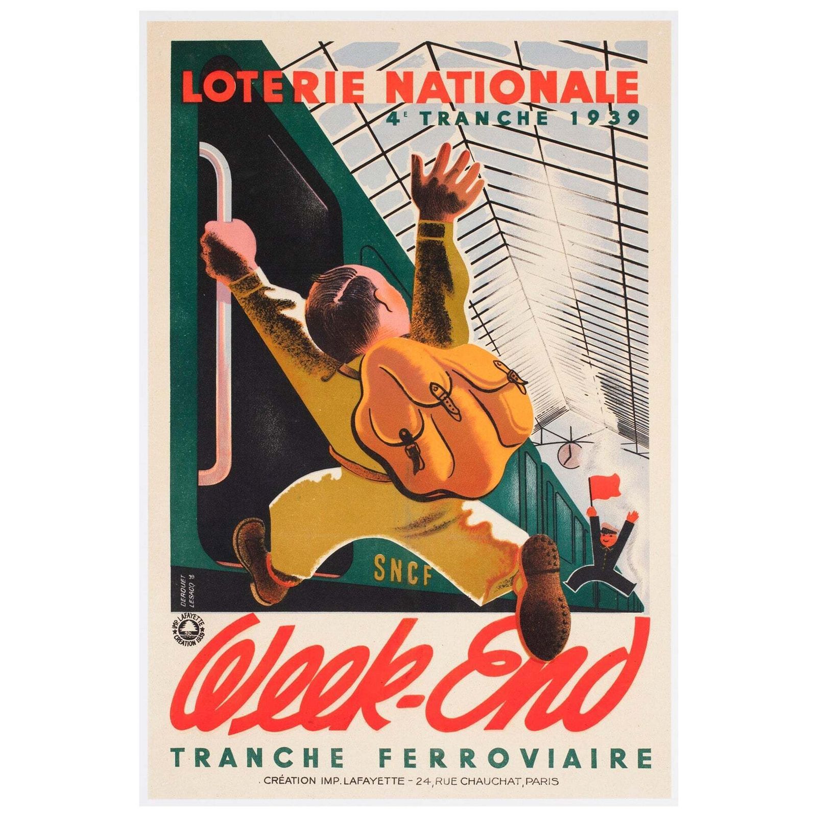 Loterie Nationale Week End 1939 SNCF affiche de loterie ferroviaire française