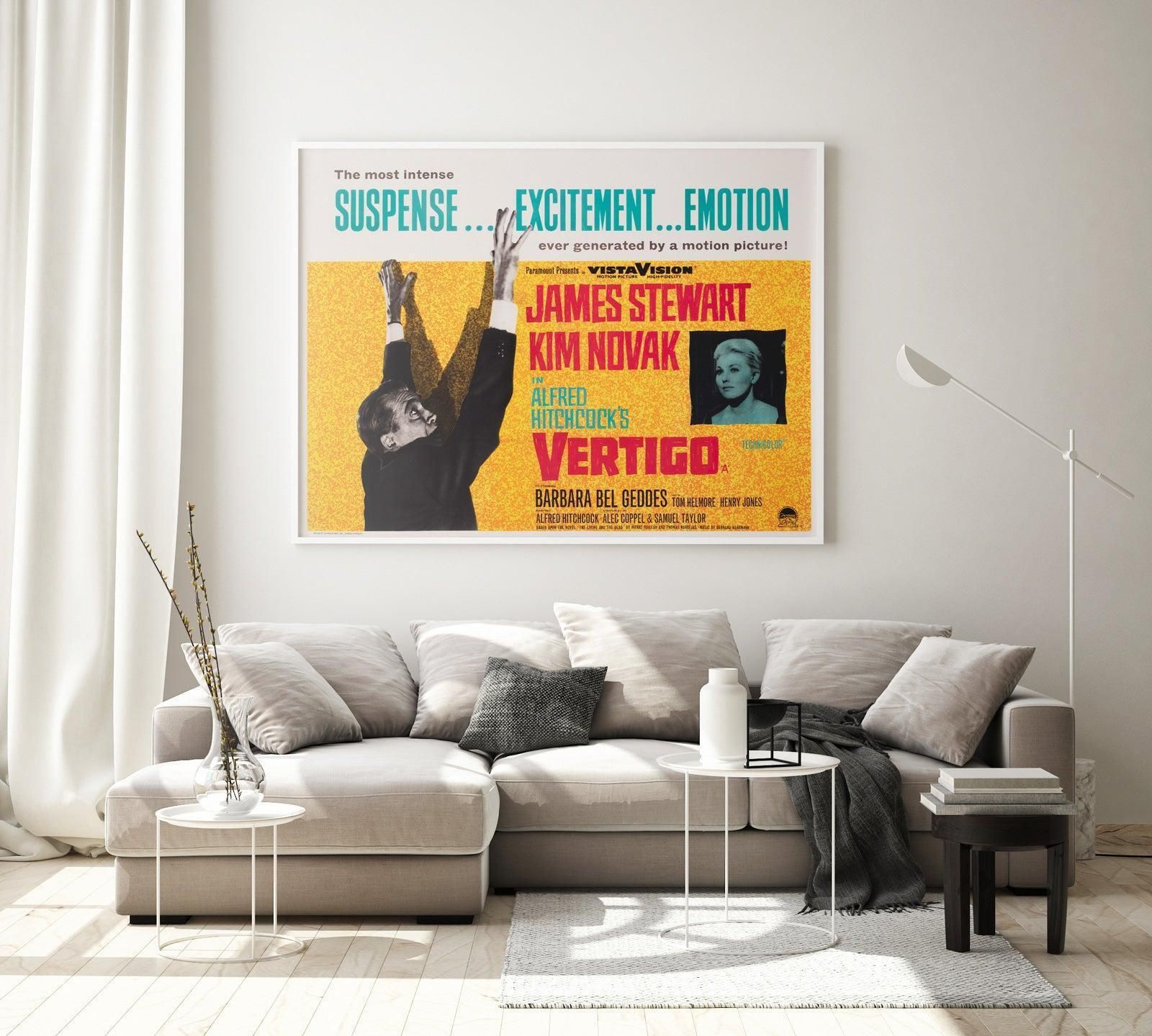 Affiche cinéma UK Quad Vertigo 1958 photo furniture