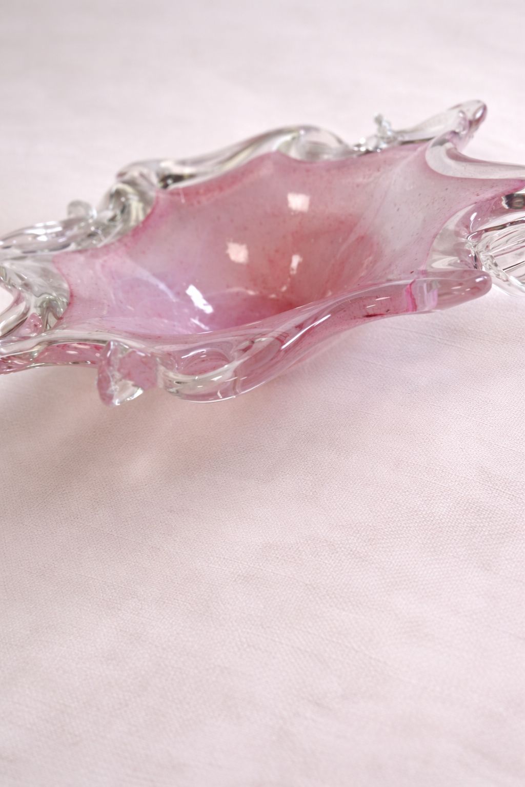 Mid Century Pink Cased Art Glass Bowl With Aventurine Inclusions photo for sale
