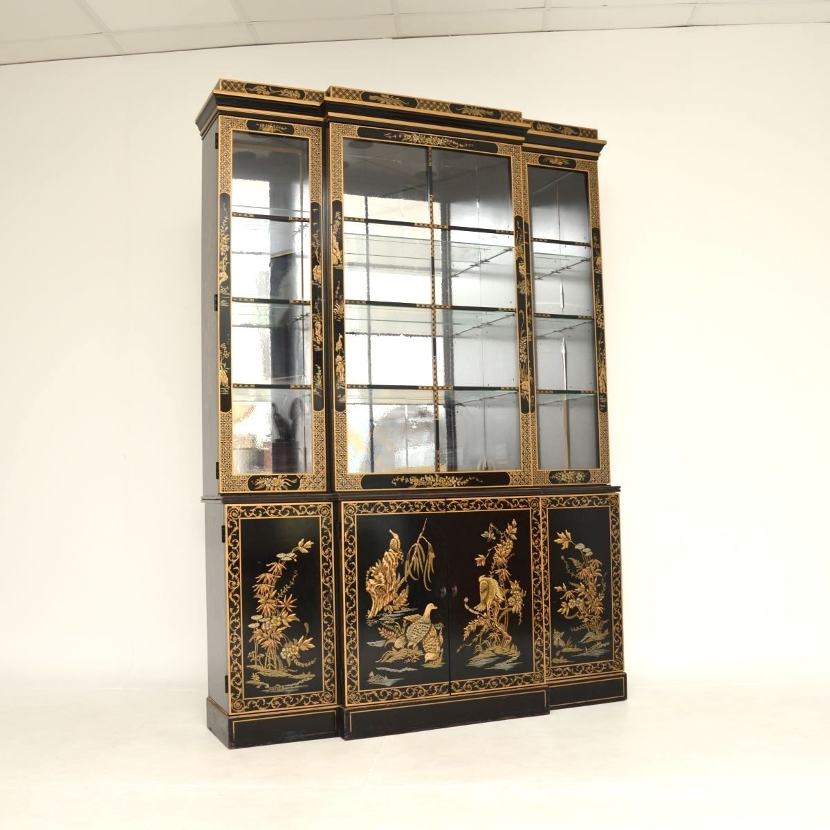 Antique Georgian Style Chinoiserie Breakfront Bookcase