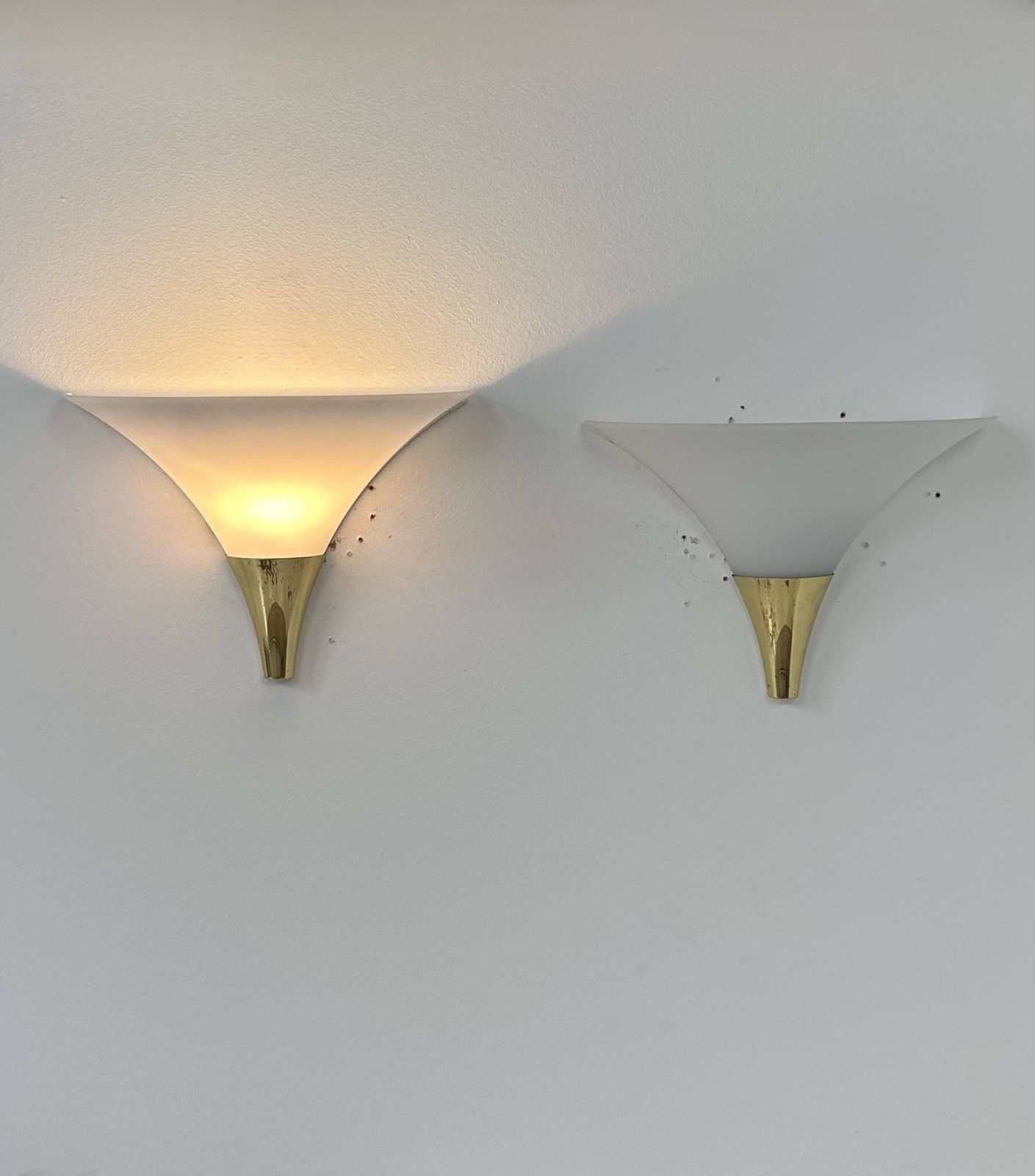 Vintage Pair Of Wall Lights, Limburg, Opaline And Brass, Germany, 1970. photo vinterior