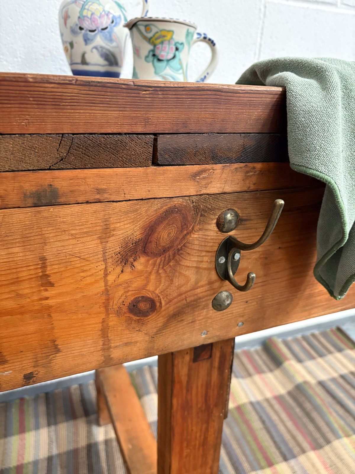 Large Reclaimed Vintage Workbench Chunky Kitchen Island Prep Unit Freestanding photo Furniture