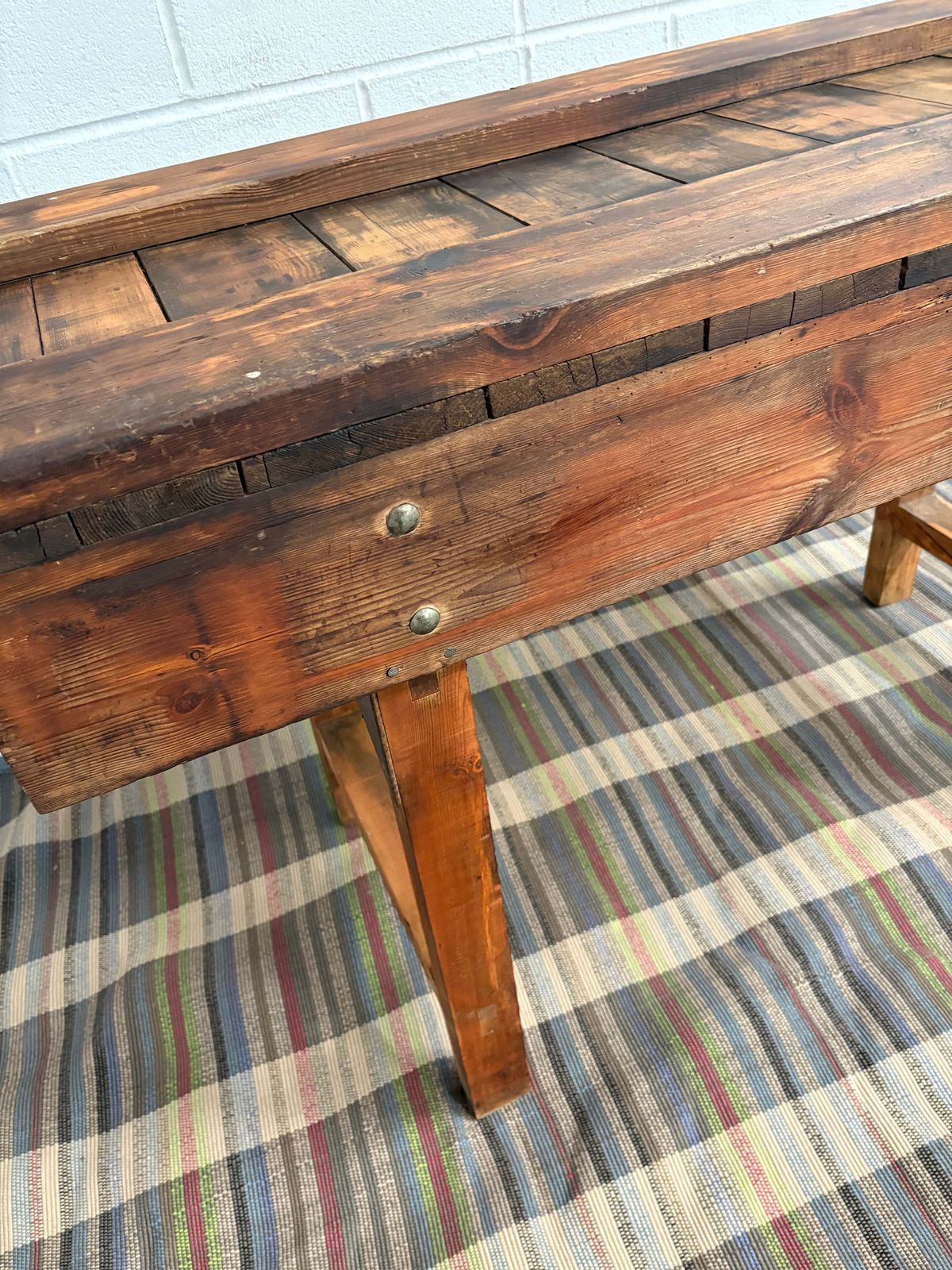 photo furniture Large Reclaimed Vintage Workbench Chunky Kitchen Island Prep Unit Freestanding